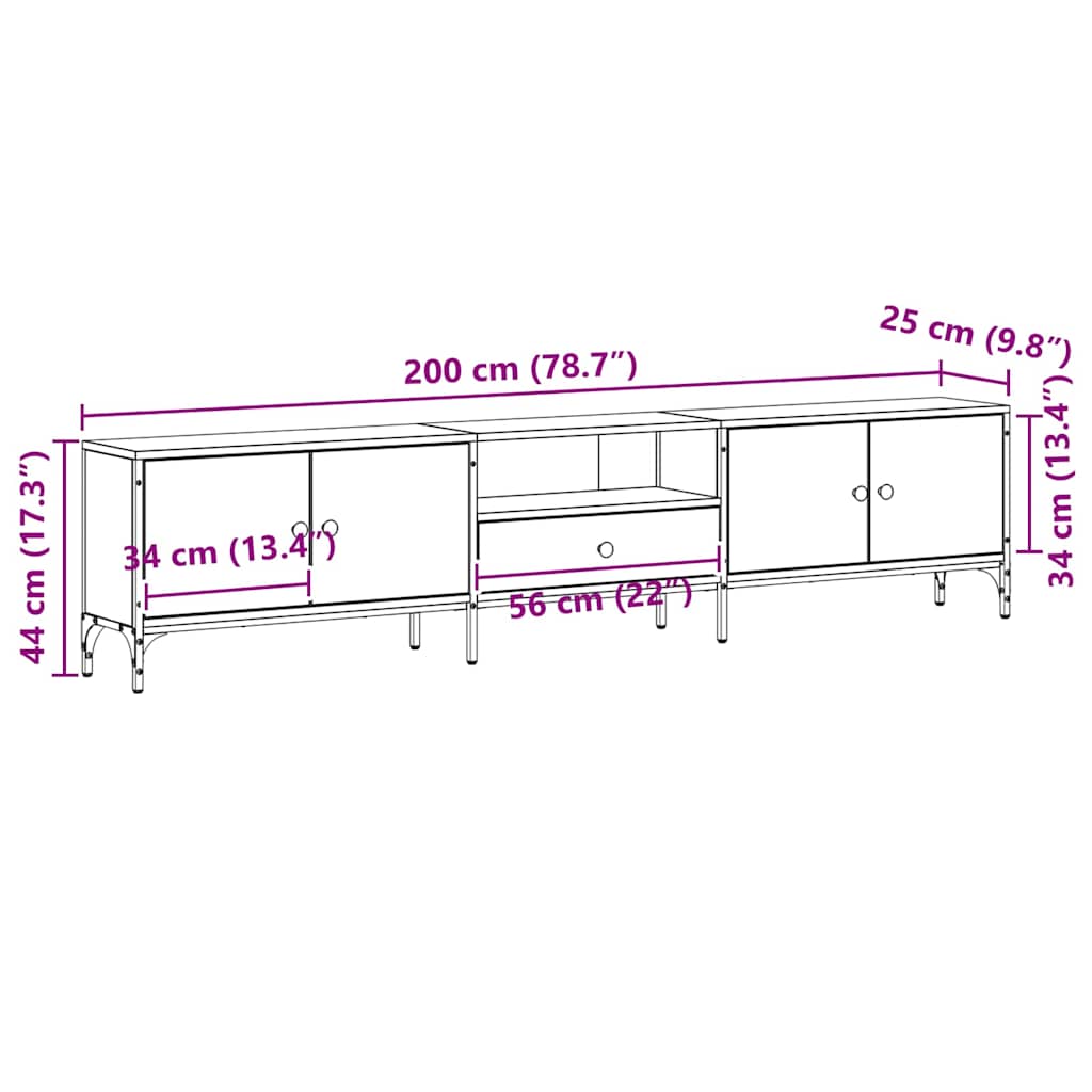 TV ormar Crni hrast 200 x 25 x 44 cm Konstruirano drvo