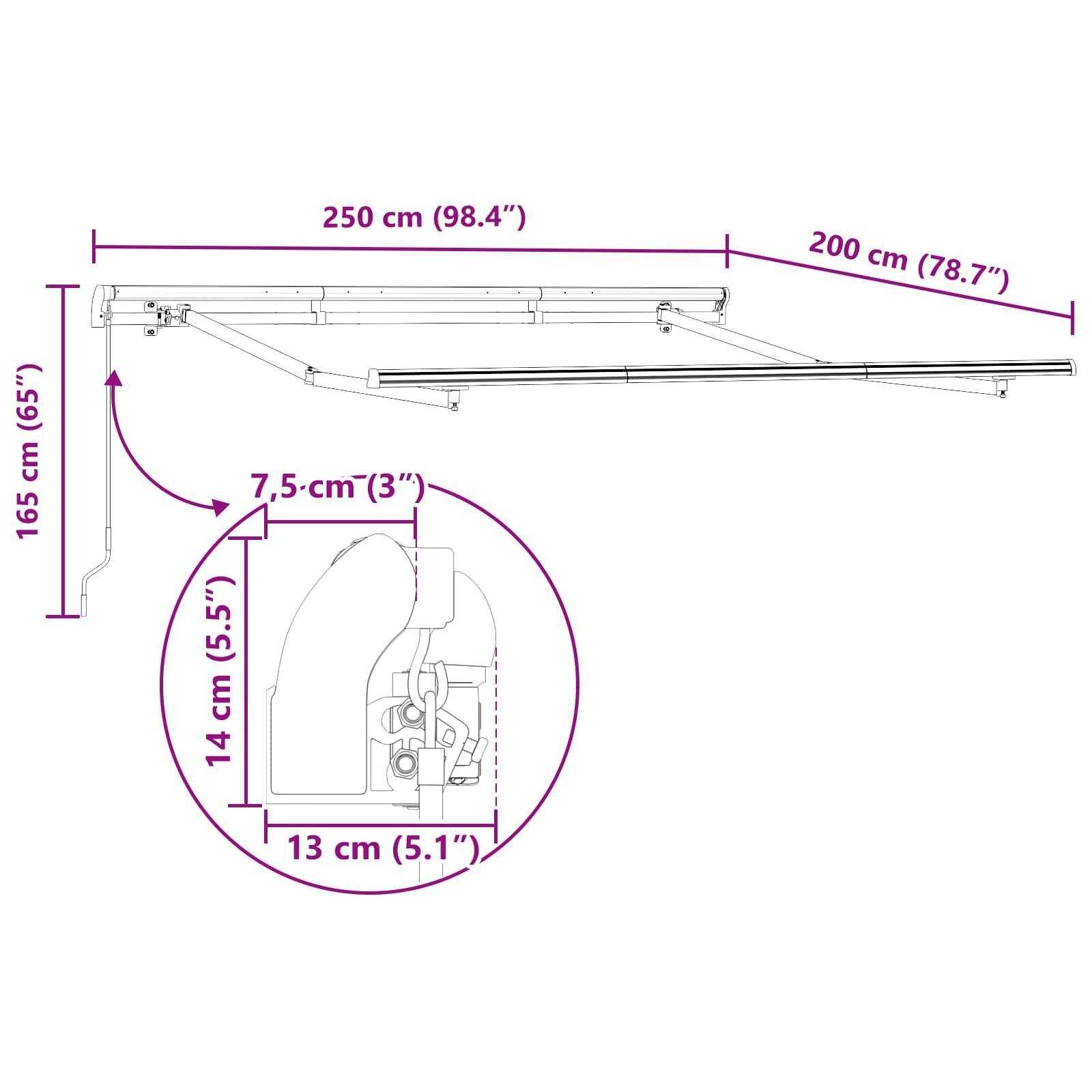 Skrovita tenda Crvena 250 x 200 cm tkanina