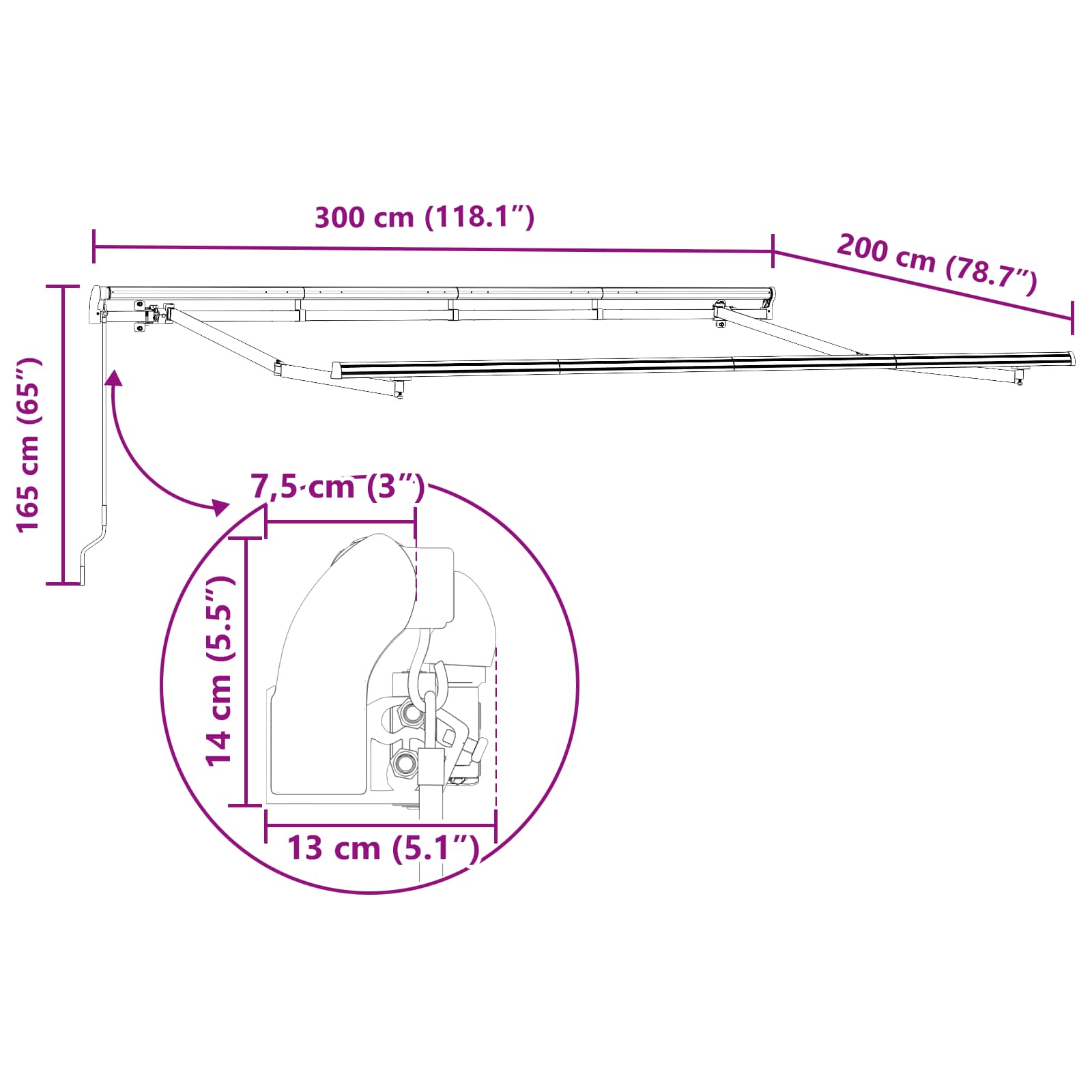 Skrovita tenda Krema 300 x 200 cm tkanina
