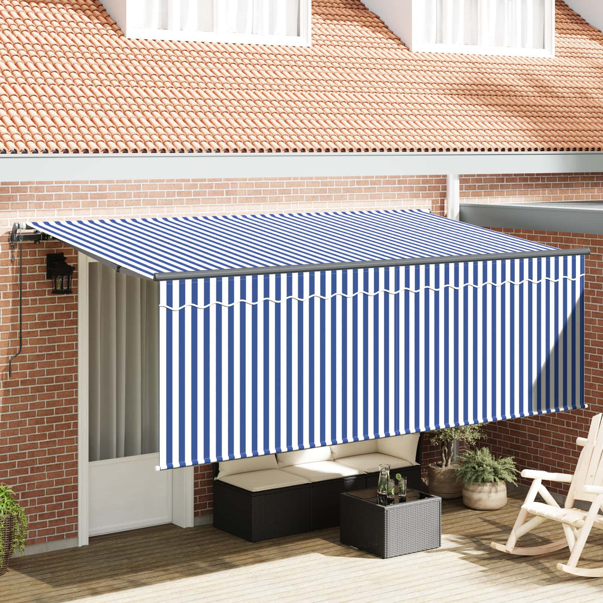 Skrovita tenda Plava i bijela 350 x 200 cm Poliester i aluminij
