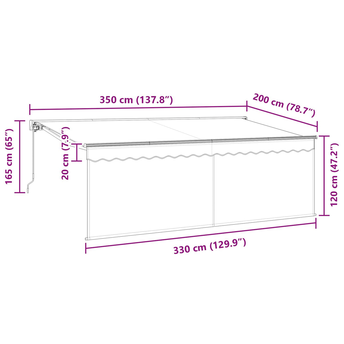 Skrovita tenda Plava i bijela 350 x 200 cm Poliester i aluminij