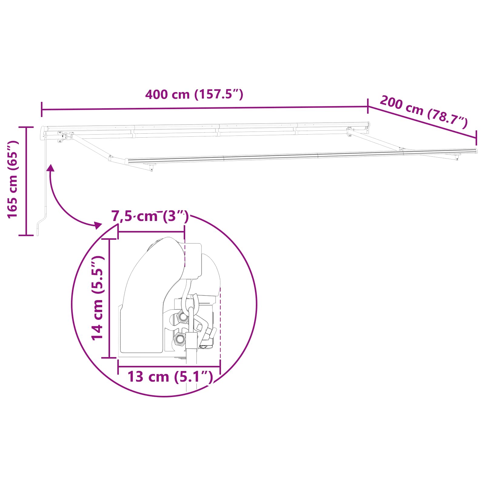 Skrovita tenda Krema 400 x 200 cm tkanina