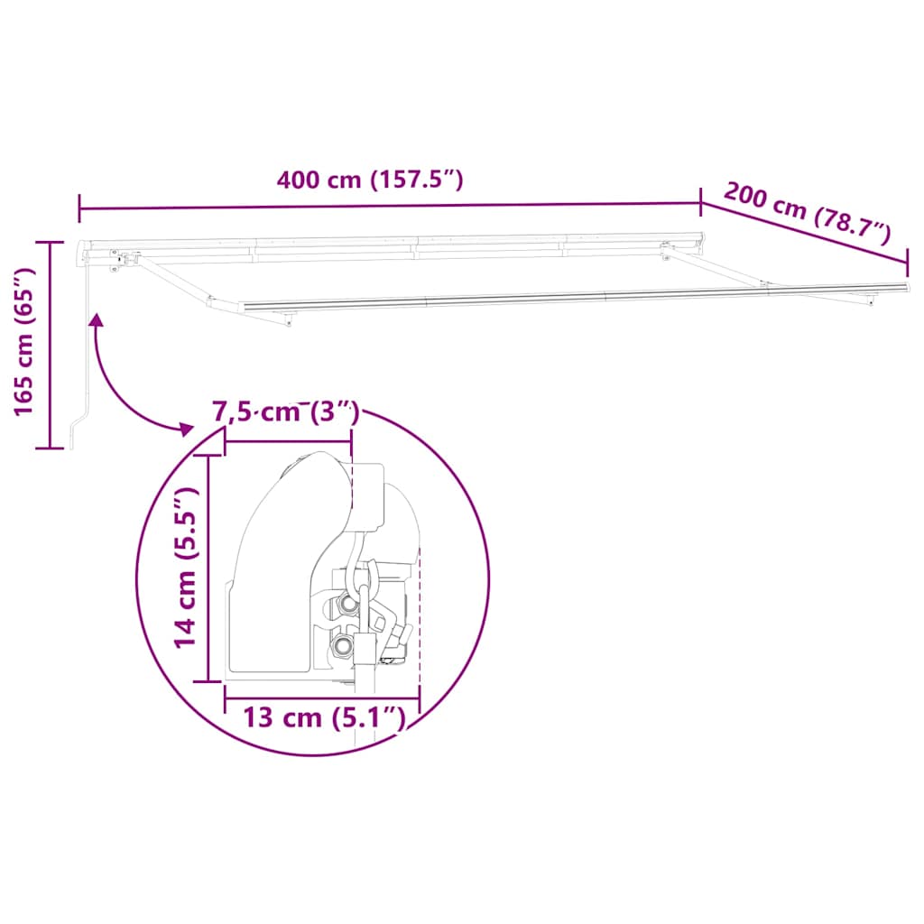 Skrovita tenda Bež 400 x 200 cm tkanina
