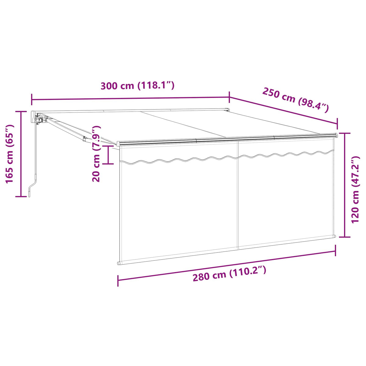 Skrovita tenda Antracit 300 x 250 cm Poliester i aluminij
