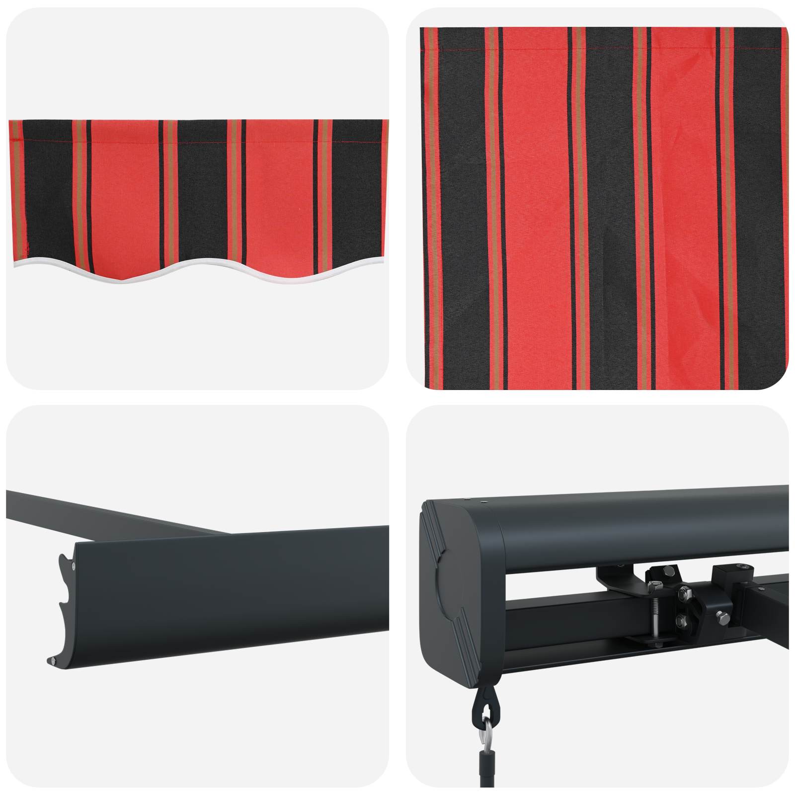 Povlačivi tende Crvena i Crna 300 x 250 cm Platno i Aluminij