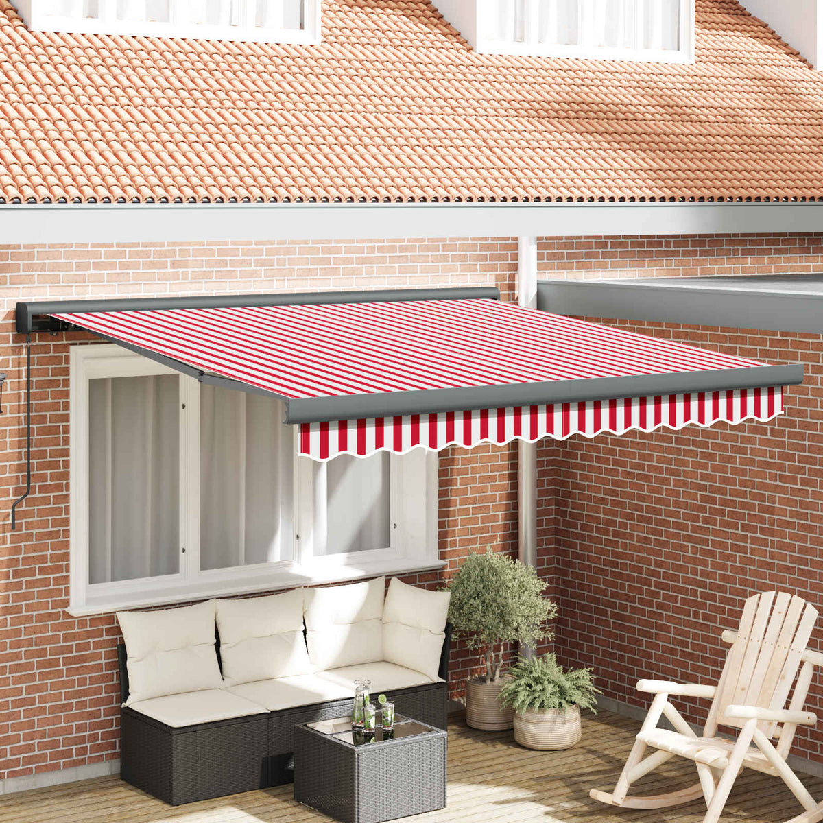 Povlačivi tende Crvena i bijela 300 x 250 cm Platno i Aluminij