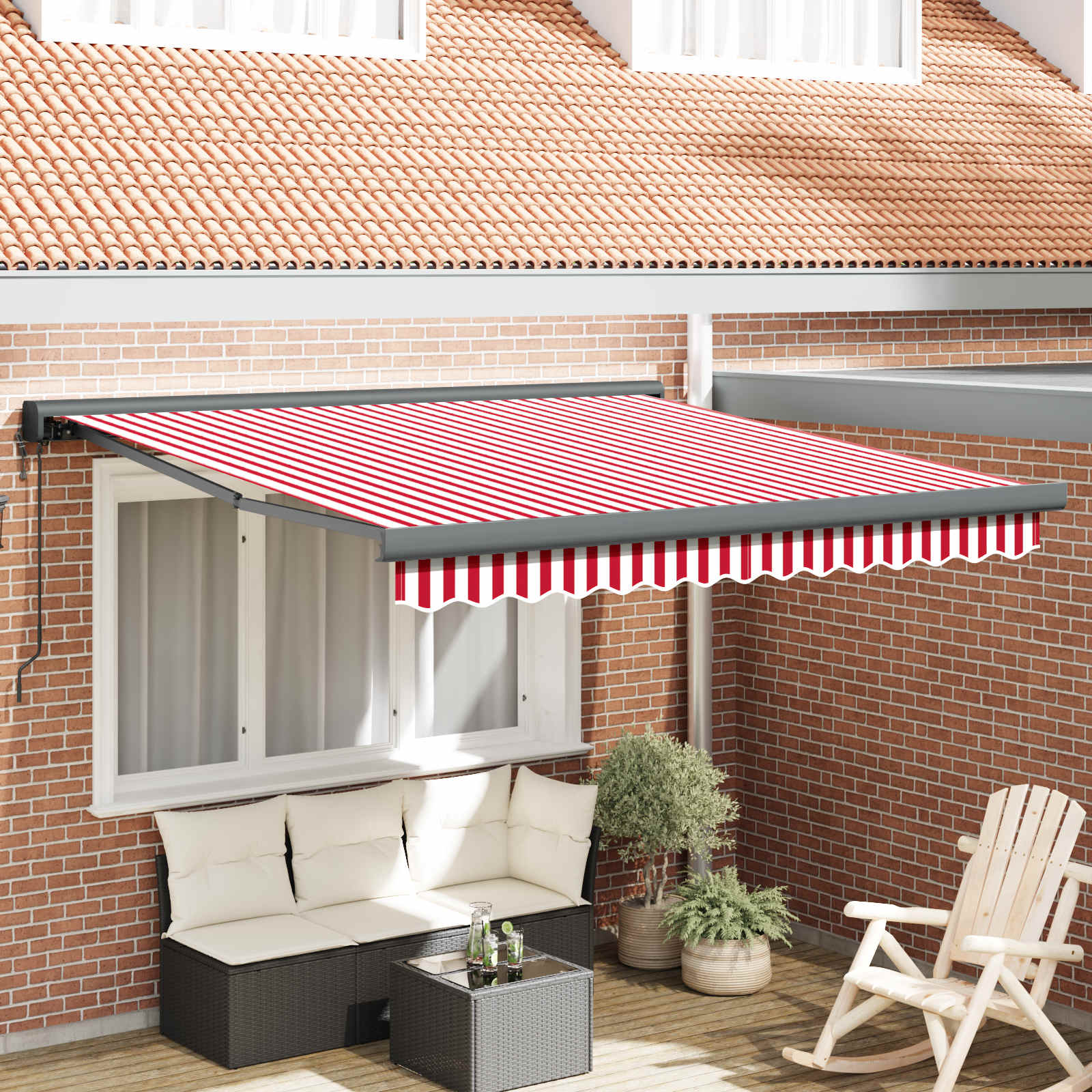 Povlačivi tende Crvena i bijela 300 x 250 cm Tkanina i Metal