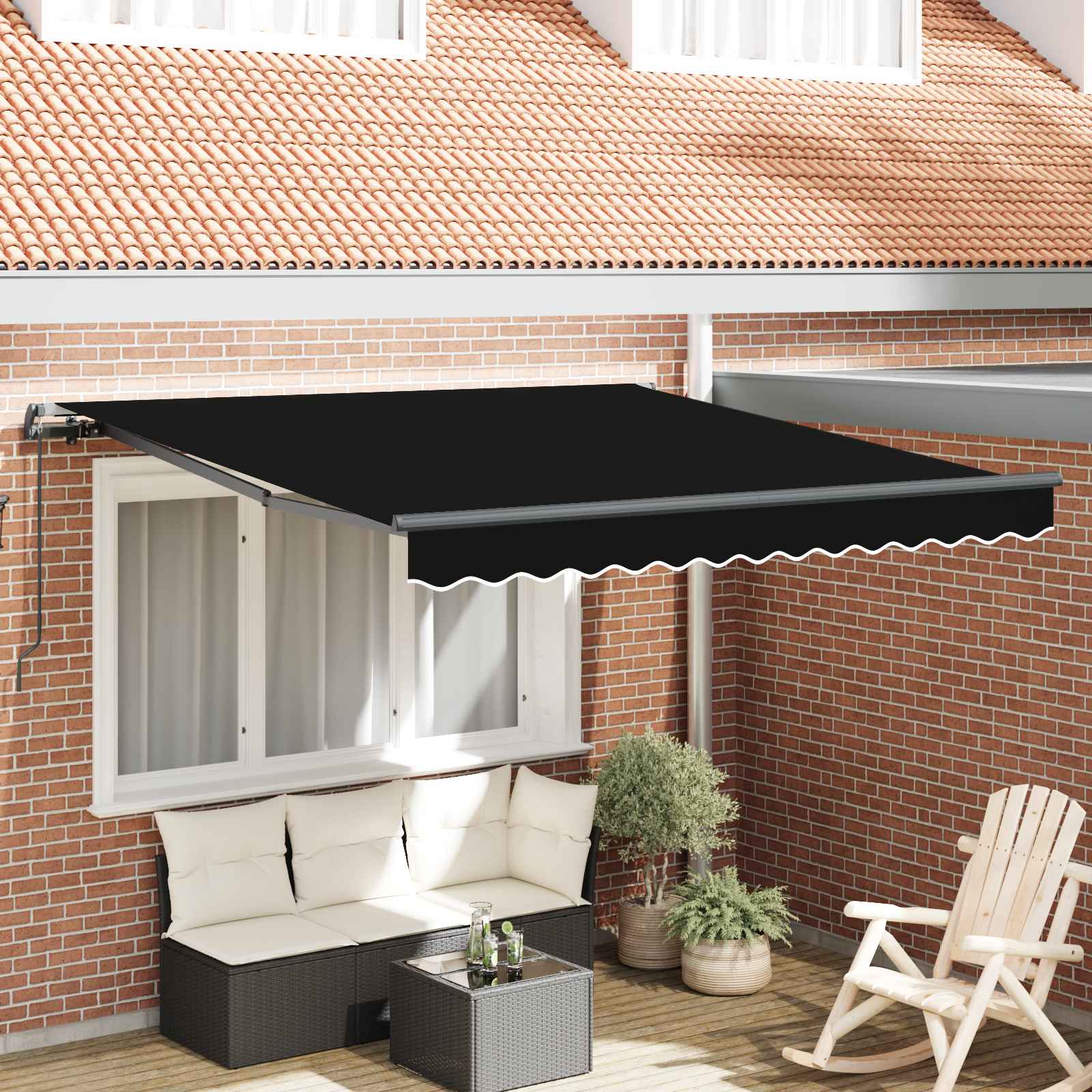 Skrovita tenda Crna 300 x 250 cm Poliester i čelik