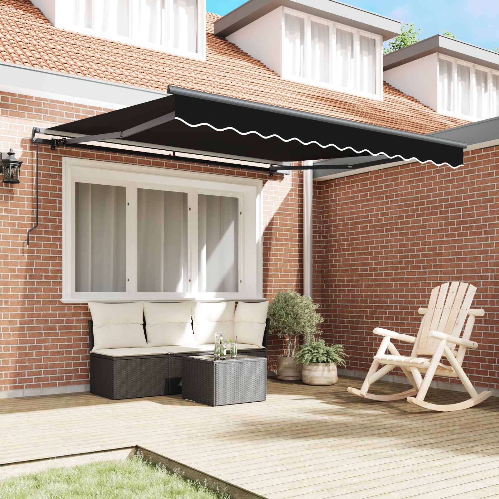 Skrovita tenda Crna 300 x 250 cm Poliester i čelik