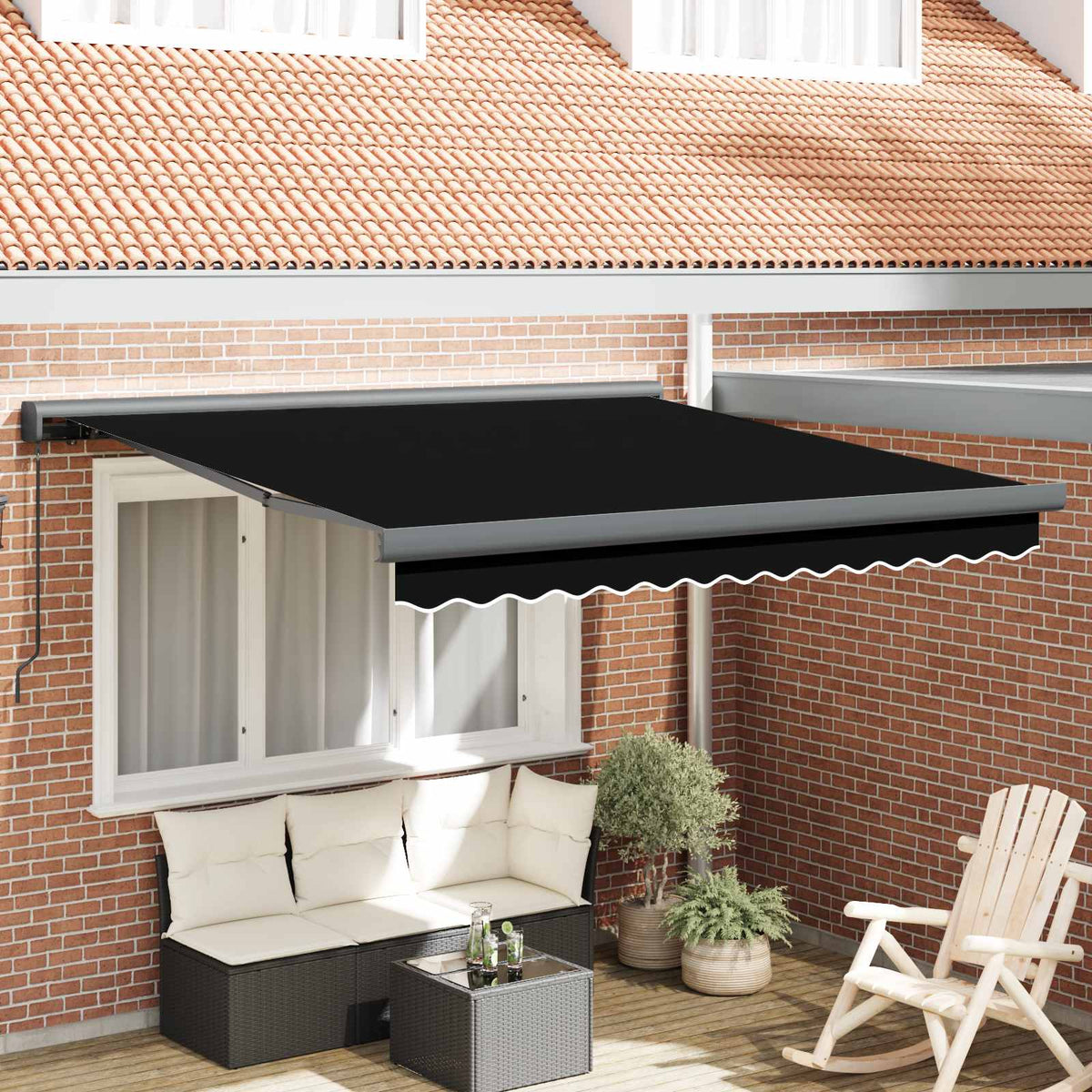 Skrovita tenda Crna 300 x 250 cm Tkanina i Metal