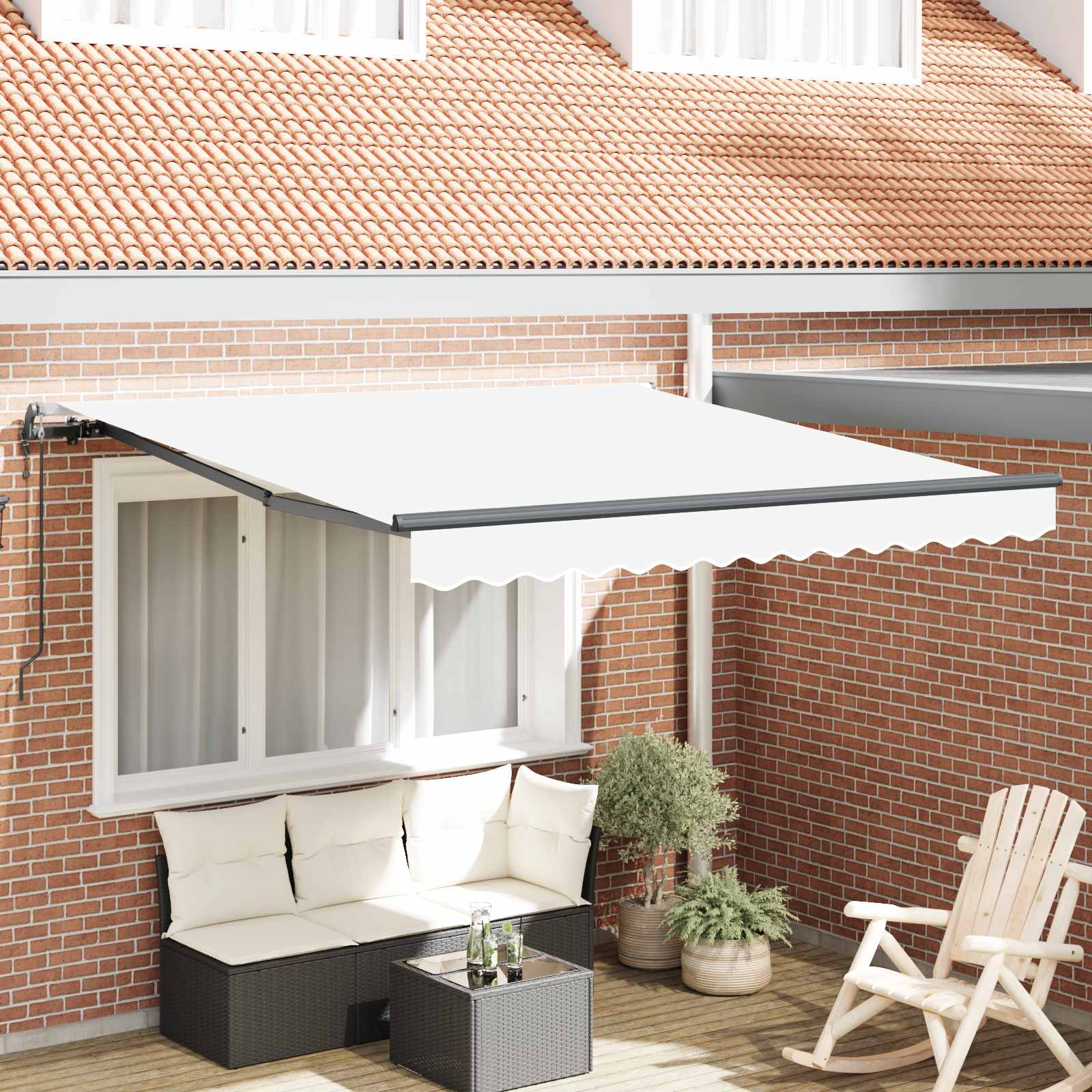 Skrovita tenda Bijelo 300 x 250 cm Tkanina i Aluminij