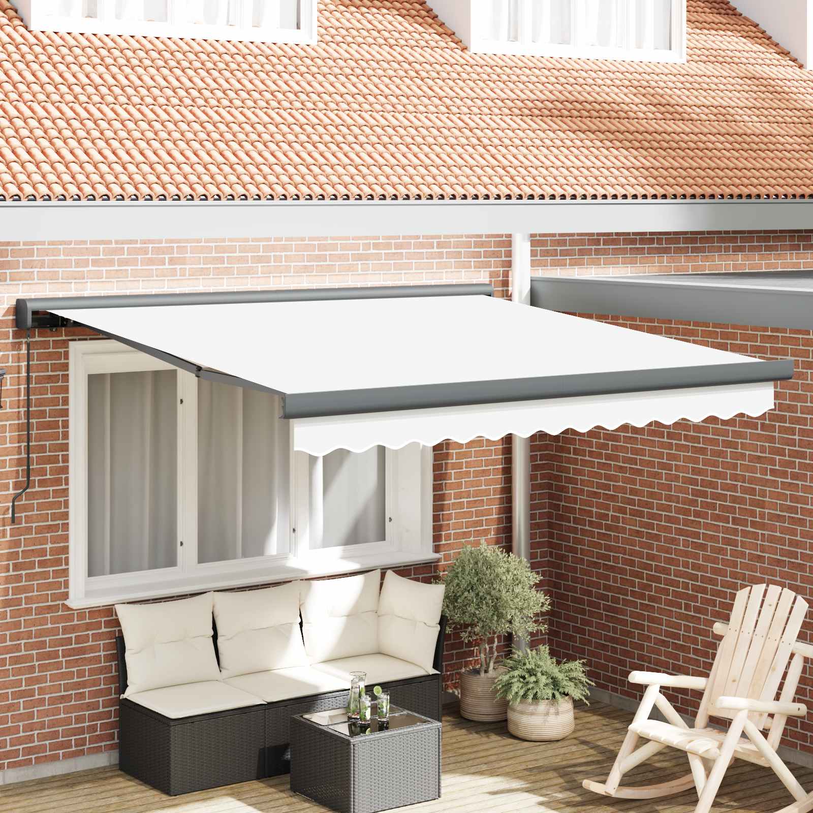 Skrovita tenda Bijelo 300 x 250 cm Tkanina i Metal