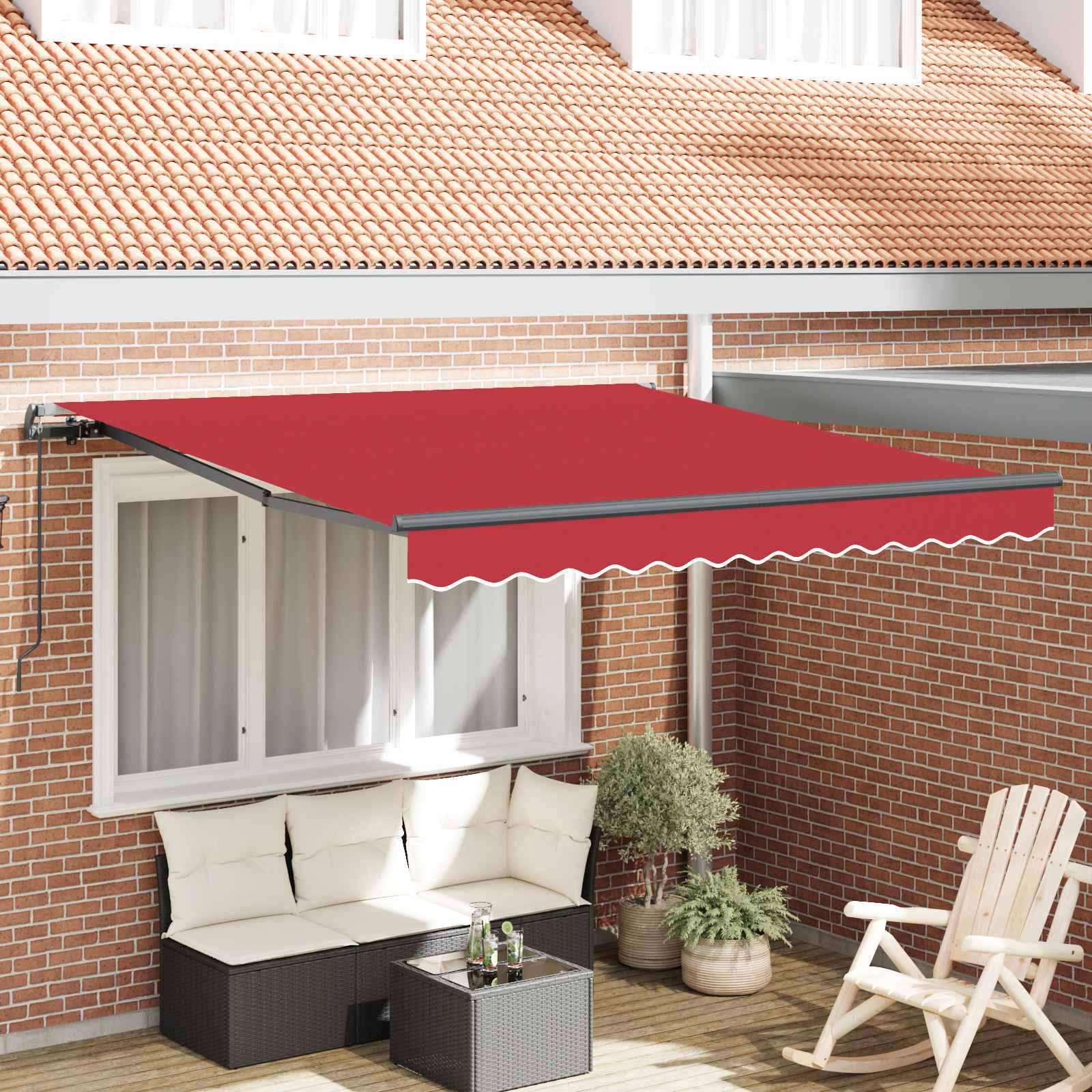 Skrovita tenda Crvena 300 x 250 cm Poliester i čelik