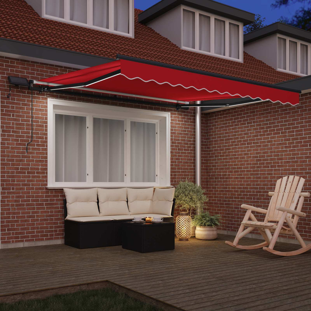 Skrovita tenda S LED lampica Crvena 300 x 250 cm tkanina