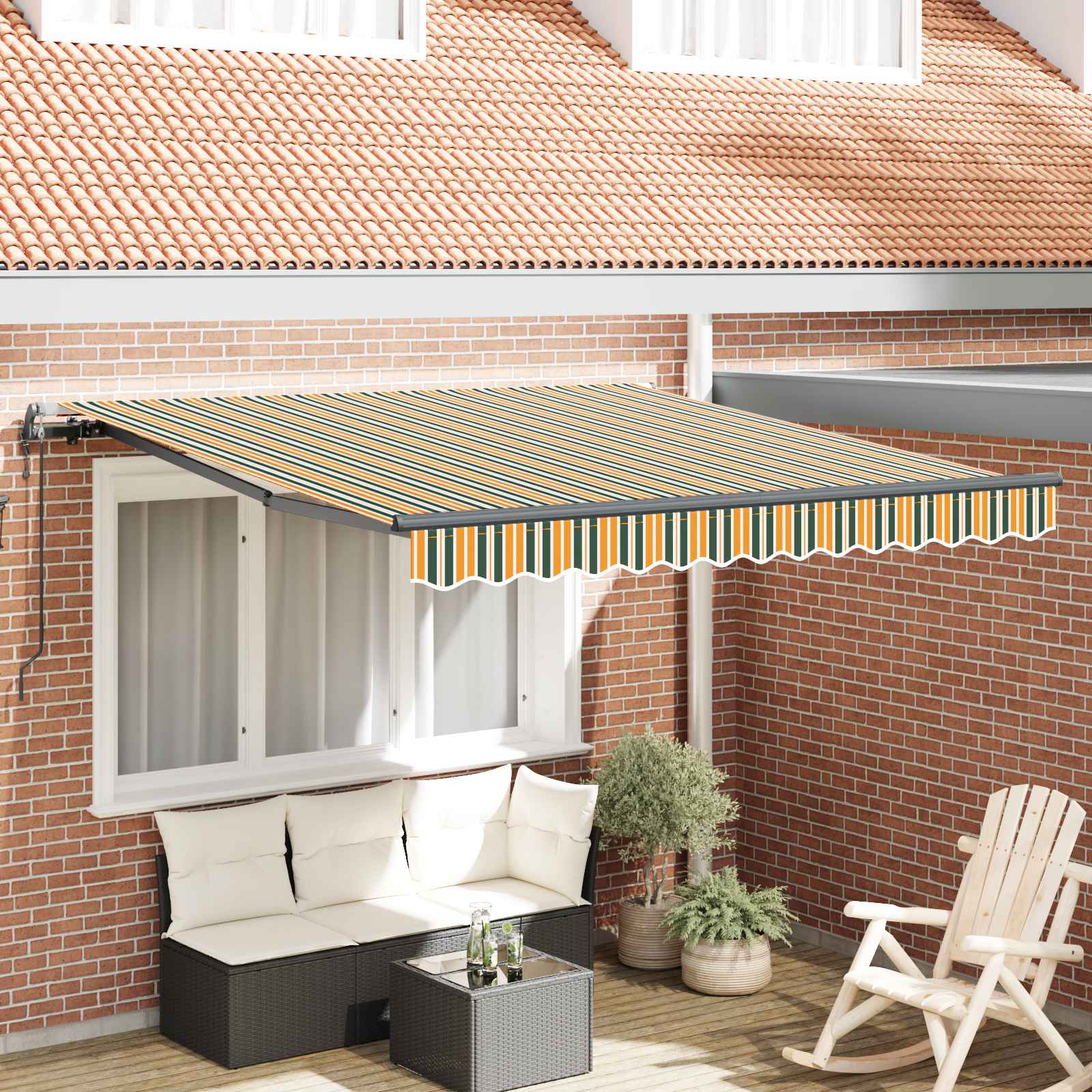 Skrovita tenda Zelena i žuta 300 x 250 cm Tkanina i Aluminij