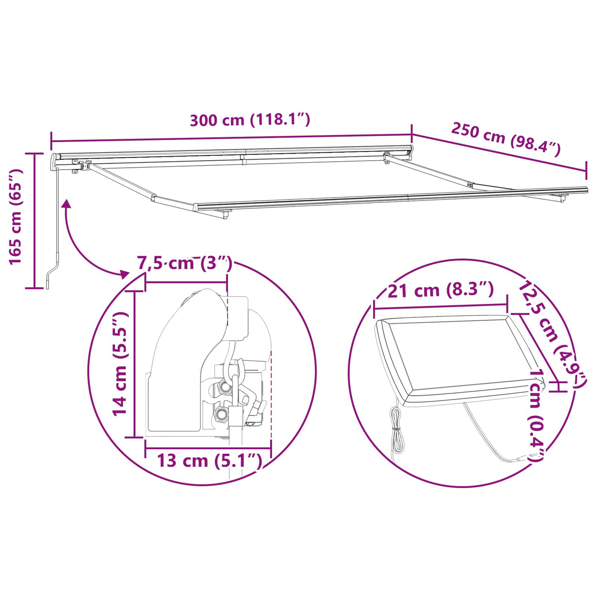 Skrovita tenda Zelena i bijela 300 x 250 cm tkanina