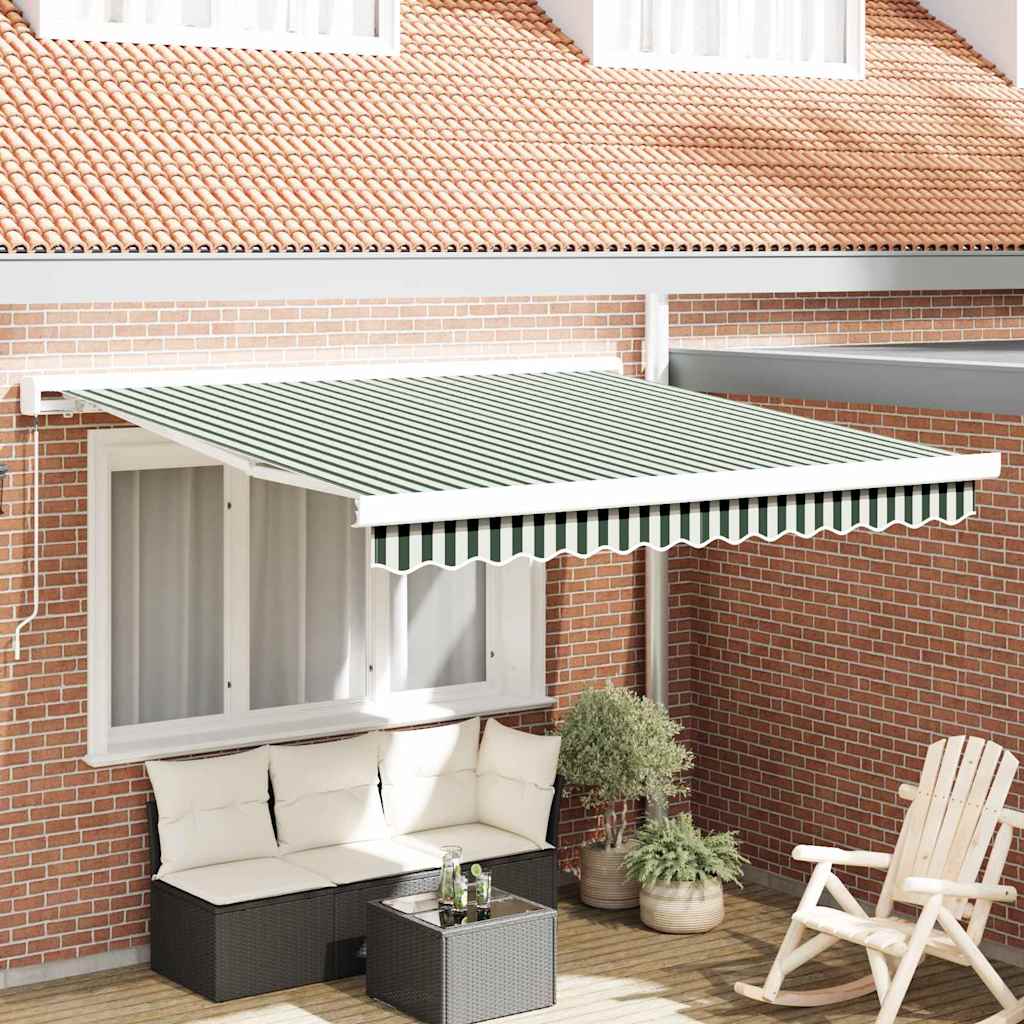 Skrovita tenda Zelena i bijela 300 x 250 cm Tkanina i Metal