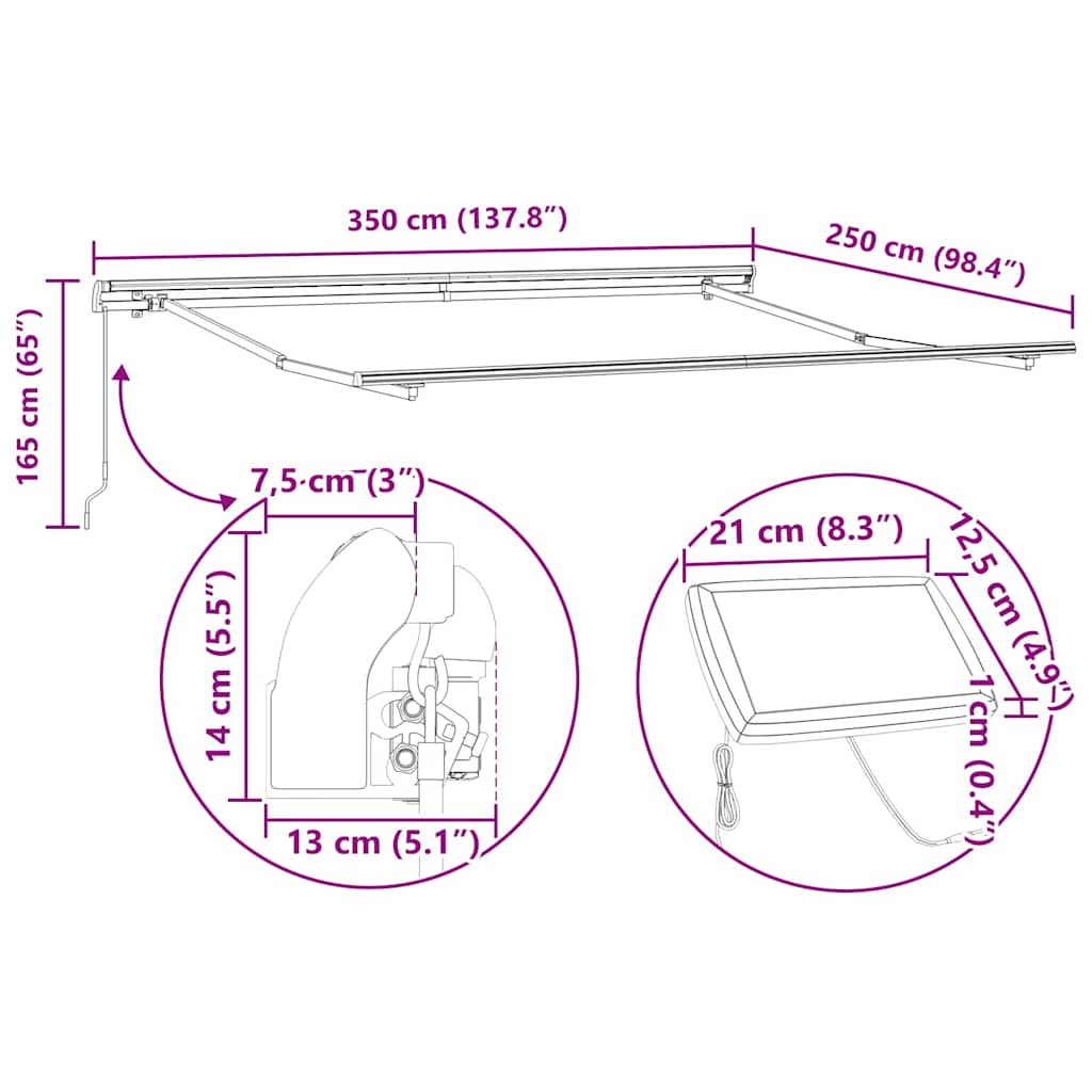 Skrovita tenda s 350 x 250 cm tkanina