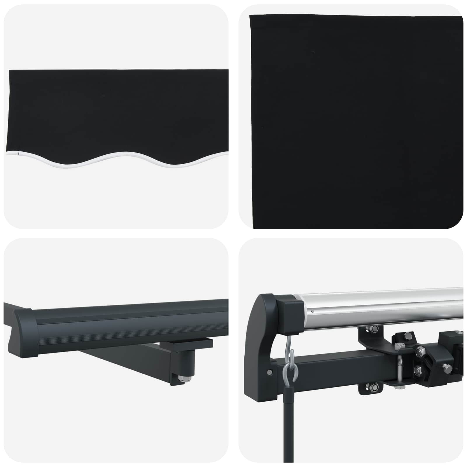 Skrovita tenda Crna 350 x 250 cm Poliester i čelik