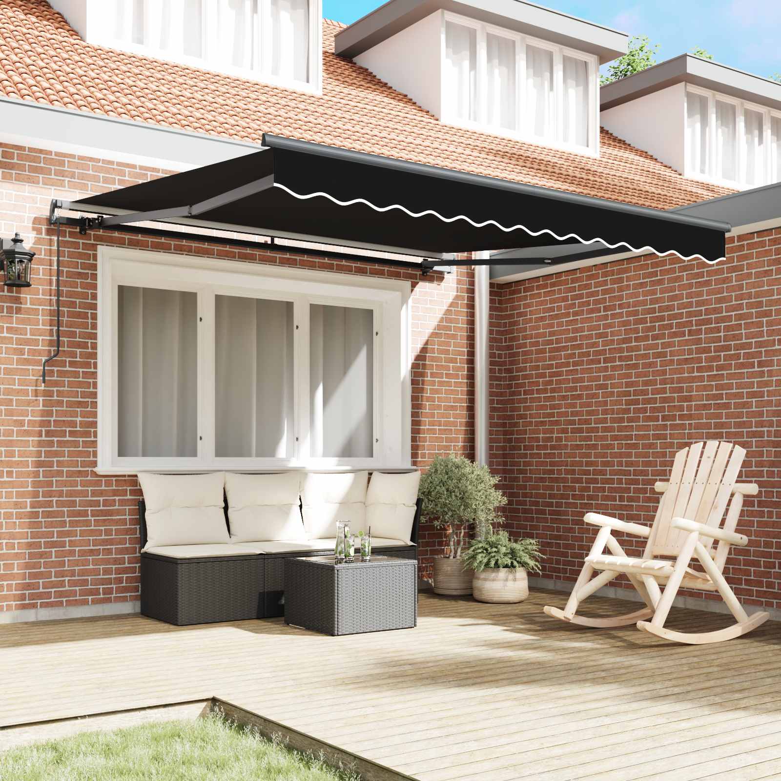 Skrovita tenda Crna 350 x 250 cm Poliester i čelik