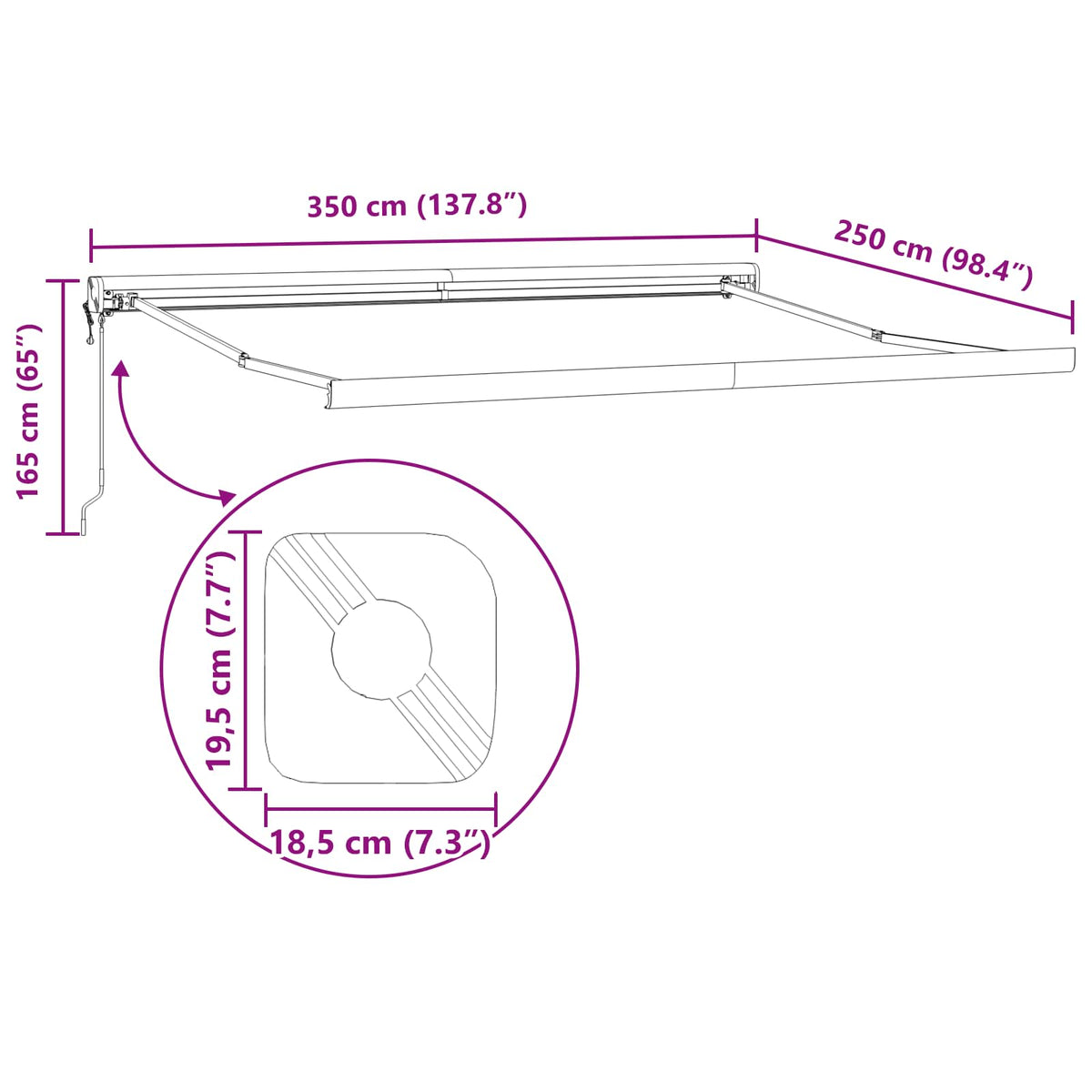 Nadstrešnica Crna 350 x 250 x 165 cm Poliester i aluminij