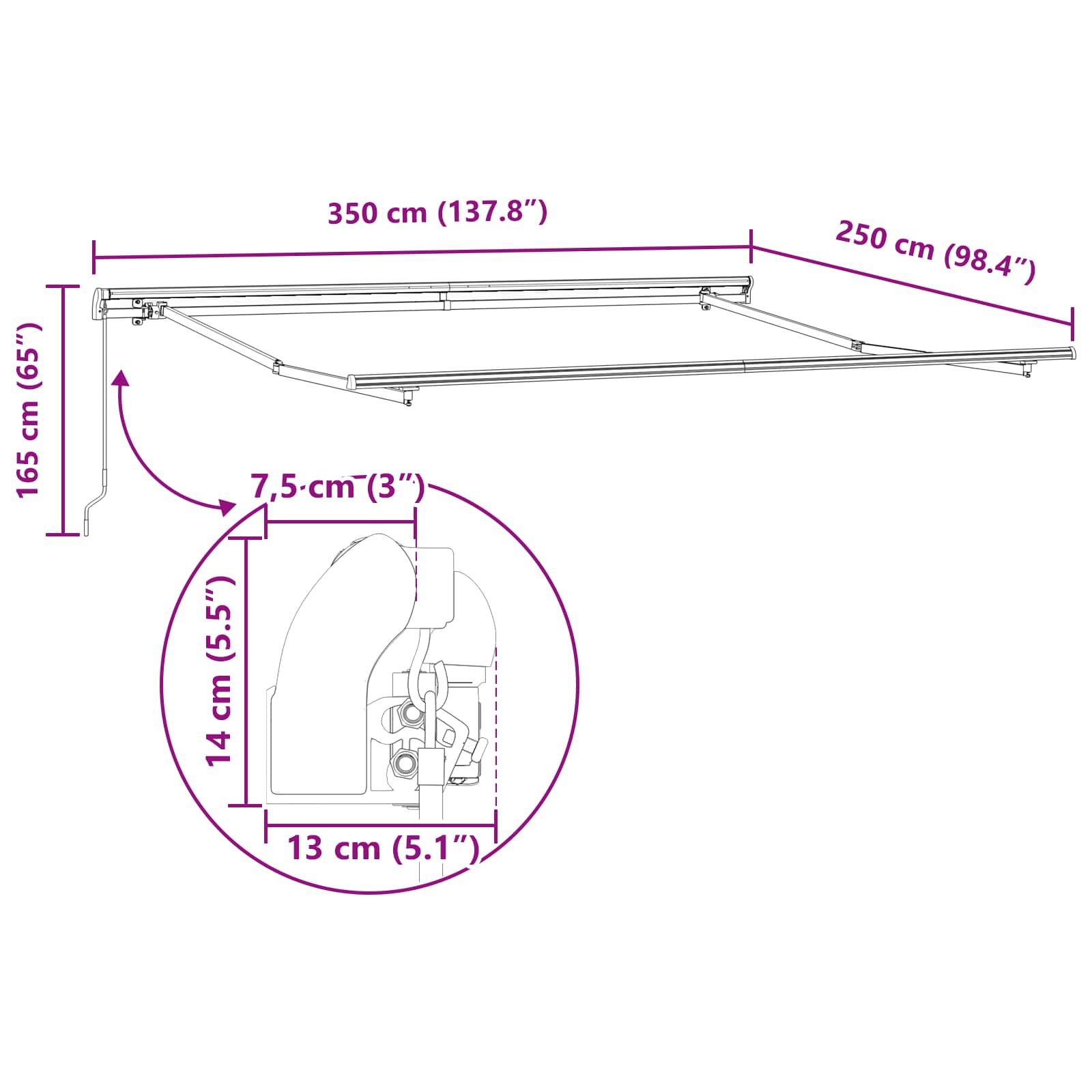 Skrovita tenda Bež 350 x 250 cm Poliester i čelik