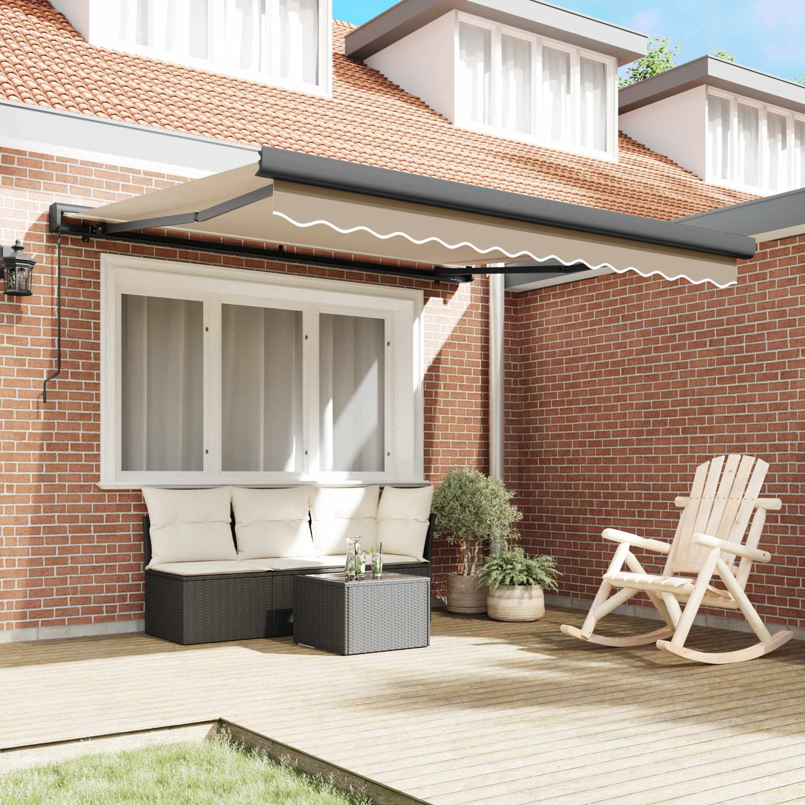 Skrovita tenda Bež 350 x 250 cm Tkanina i Metal
