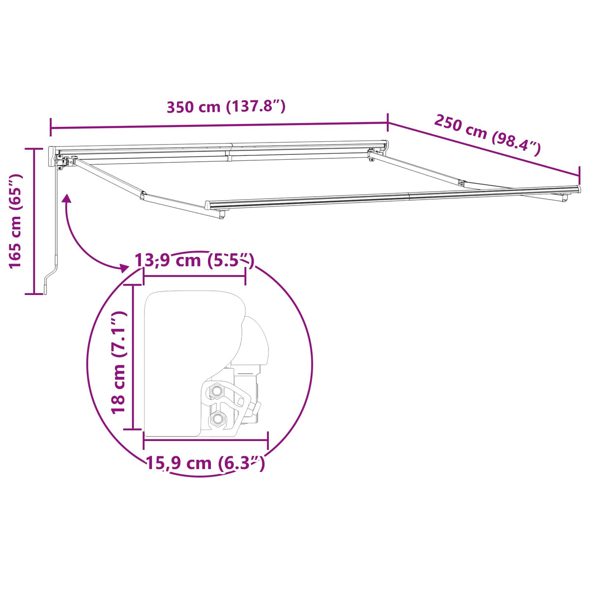 Okvir tende Bež 350 x 250 cm Poliester s PU premazom
