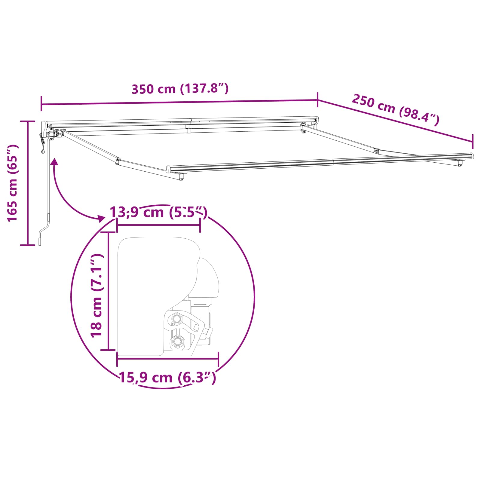 Okvir tende Bež 350 x 250 cm Poliester s PU premazom