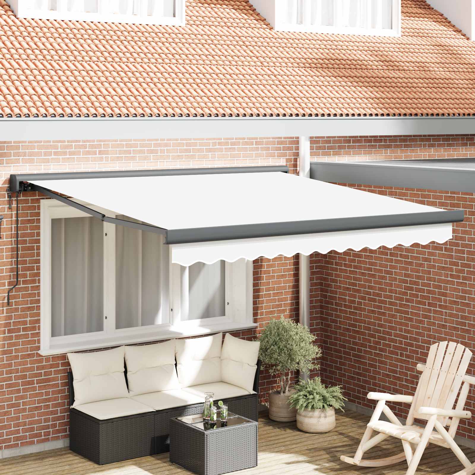 Povlačivi tende Bijela 350 x 250 x 165 cm Tkanina i Metal