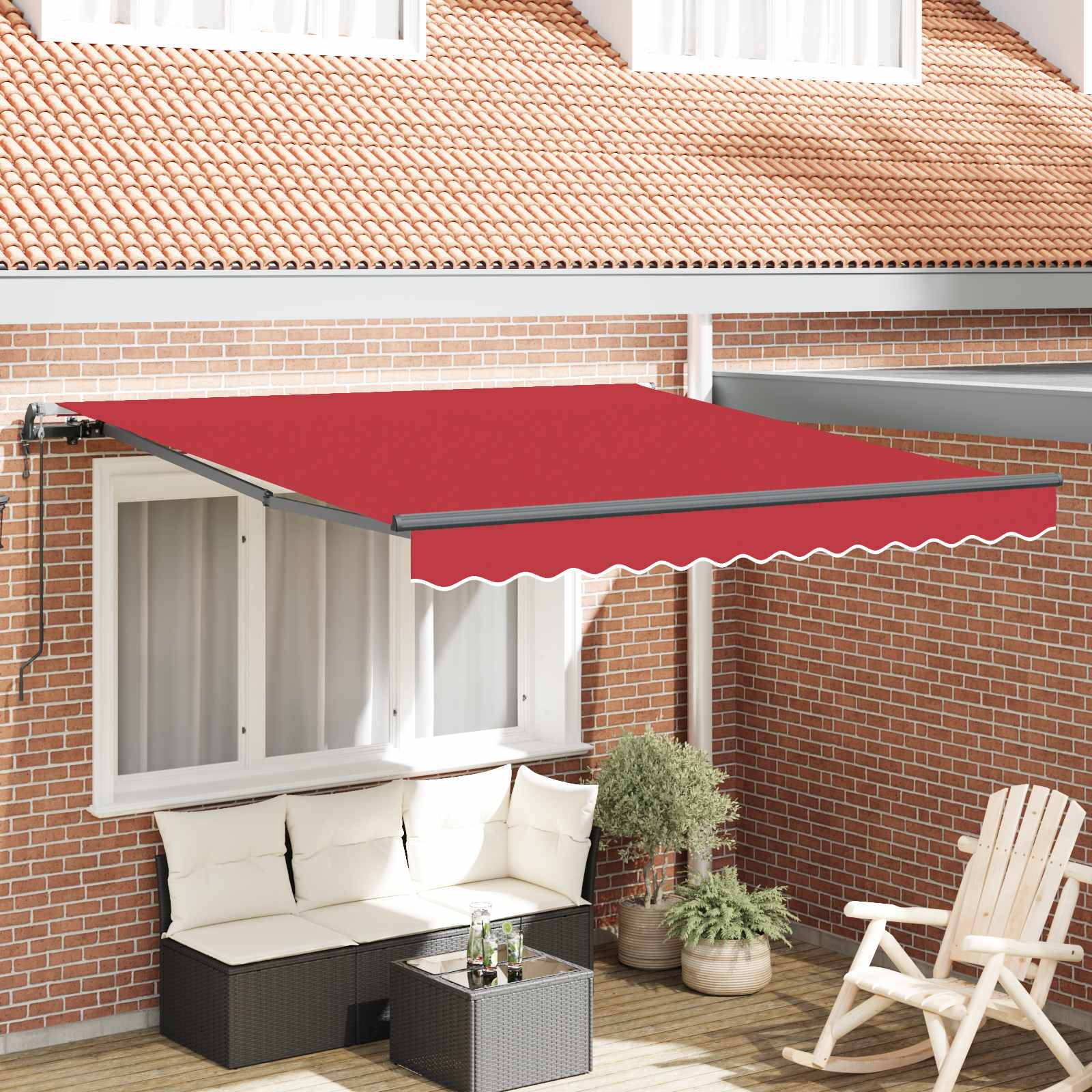Skrovita tenda Crvena 350 x 250 cm Tkanina i Aluminij