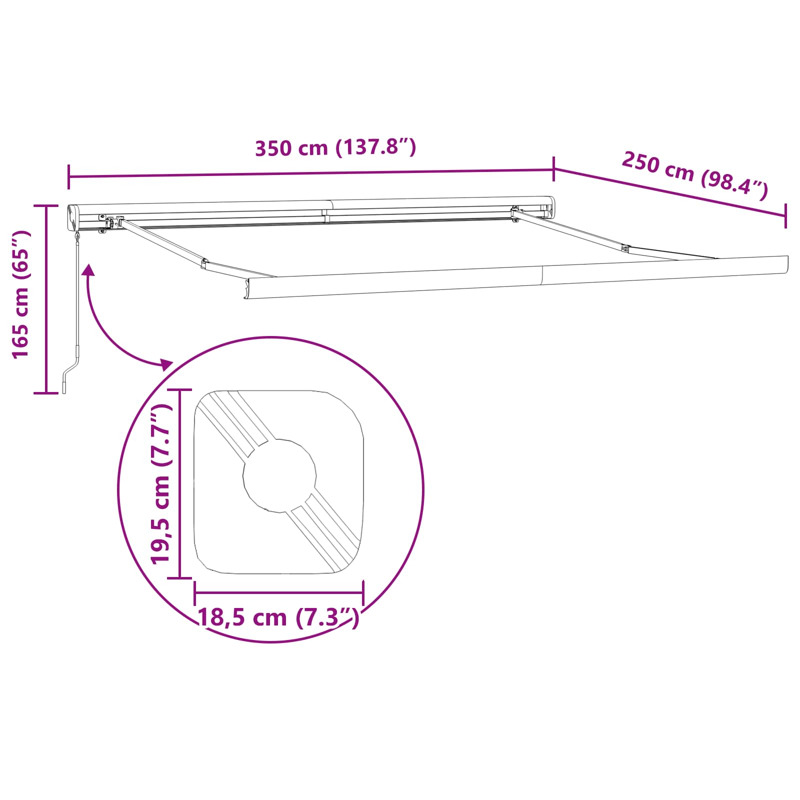 Povlačivi tende Šareni 350 x 250 cm Platno i Aluminij