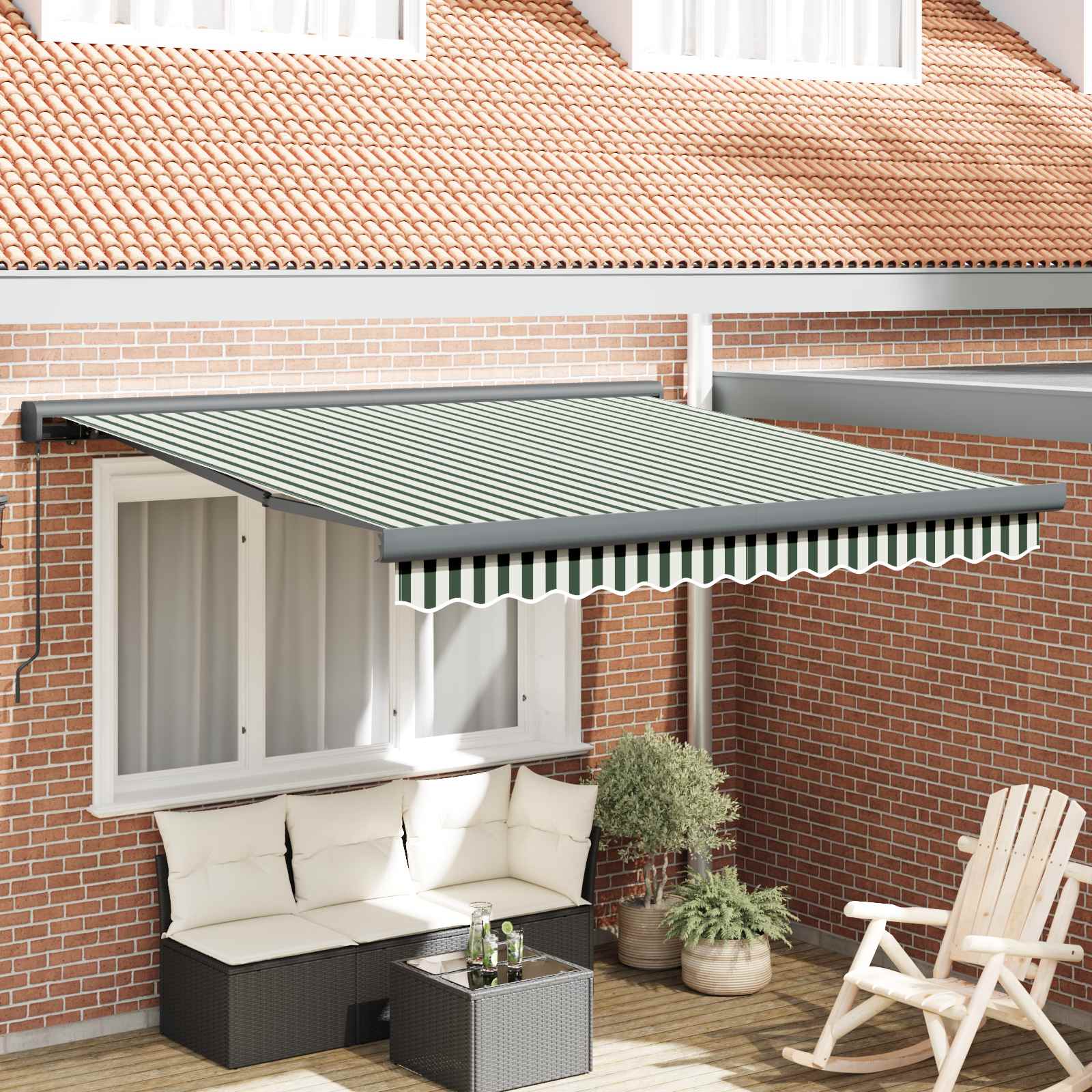 Povlačivi tende Zelena i bijela 350 x 250 cm Platno i Aluminij