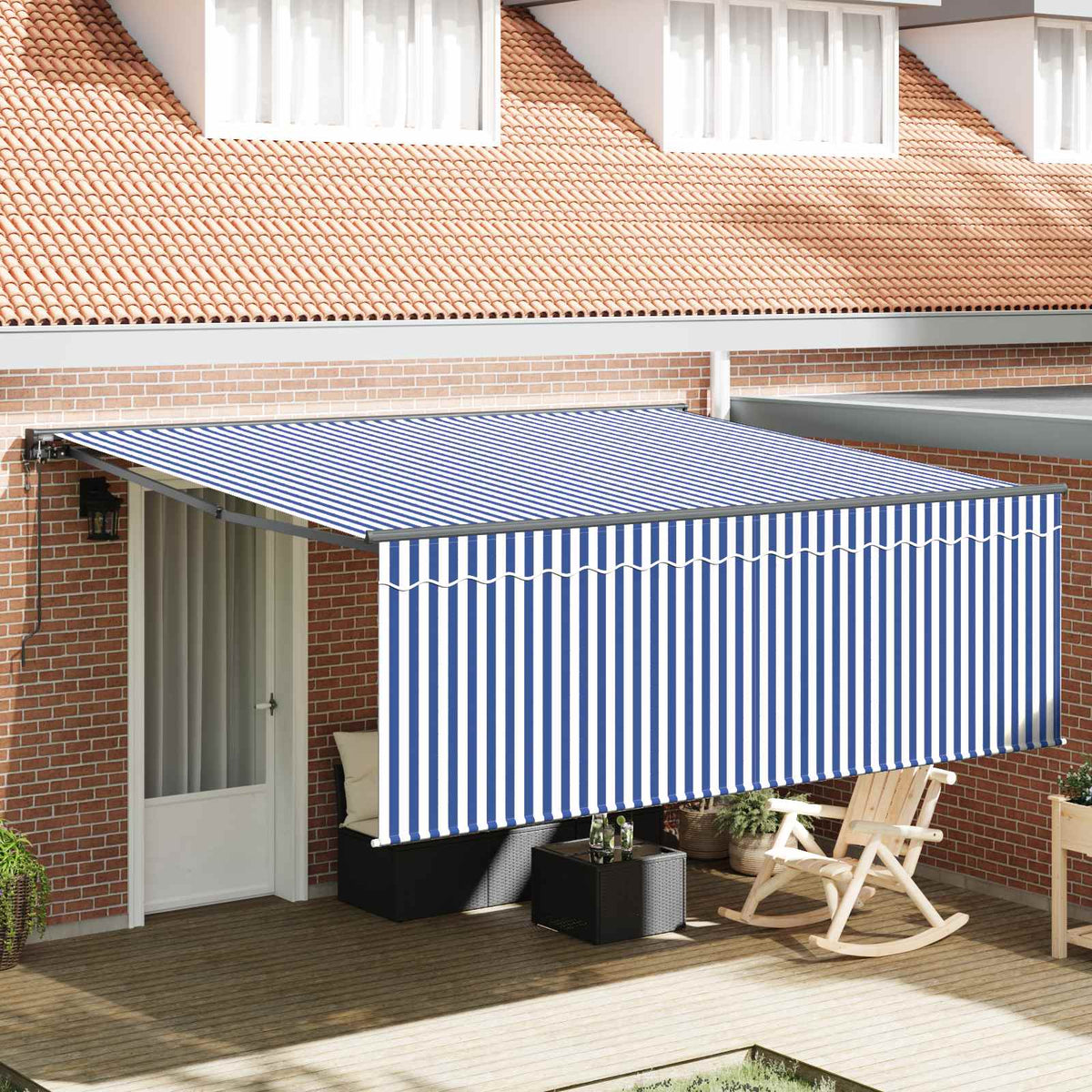 Skrovita tenda Plava i bijela 400 × 300 cm Poliester i aluminij