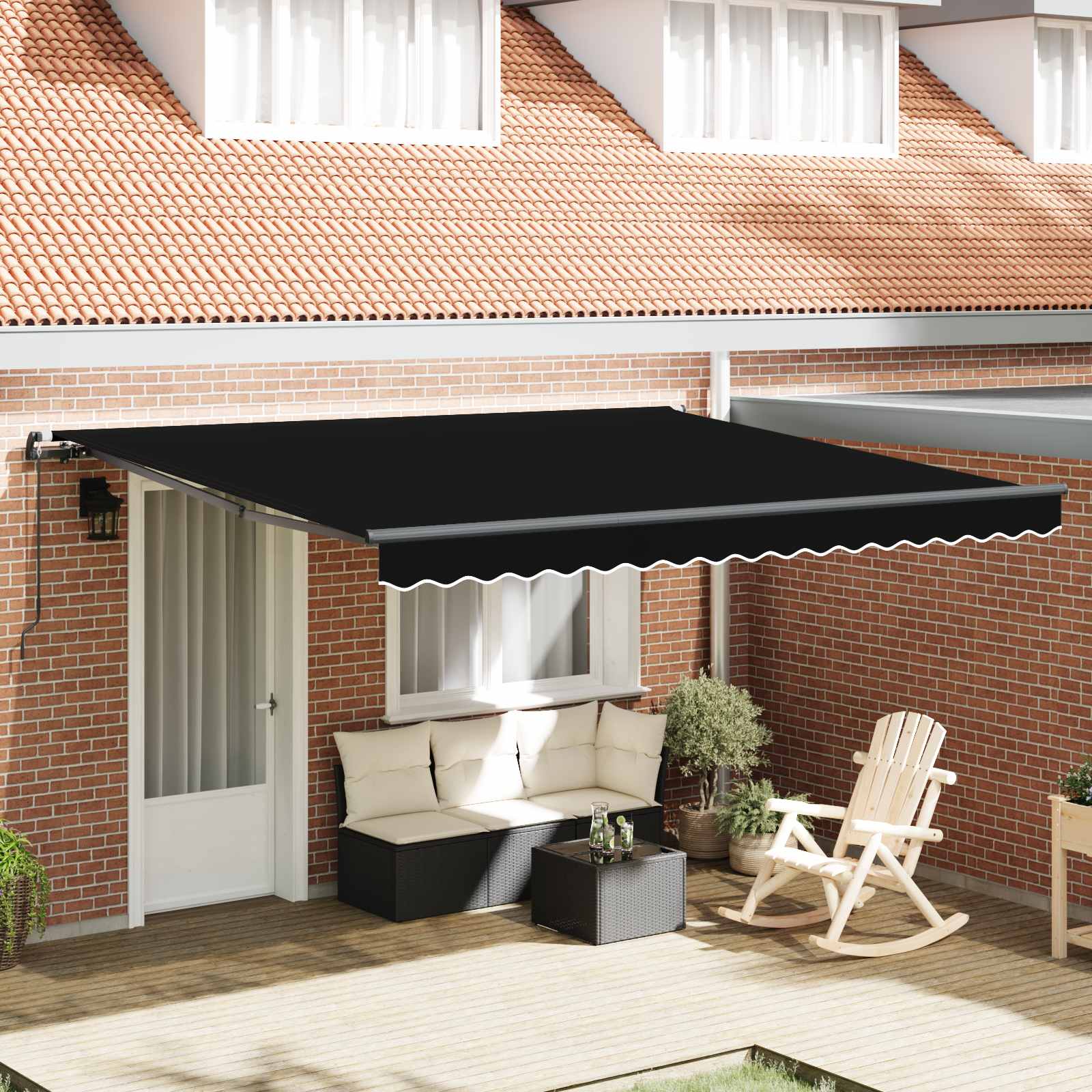 Skrovita tenda Crna 400 × 300 cm Poliester i čelik