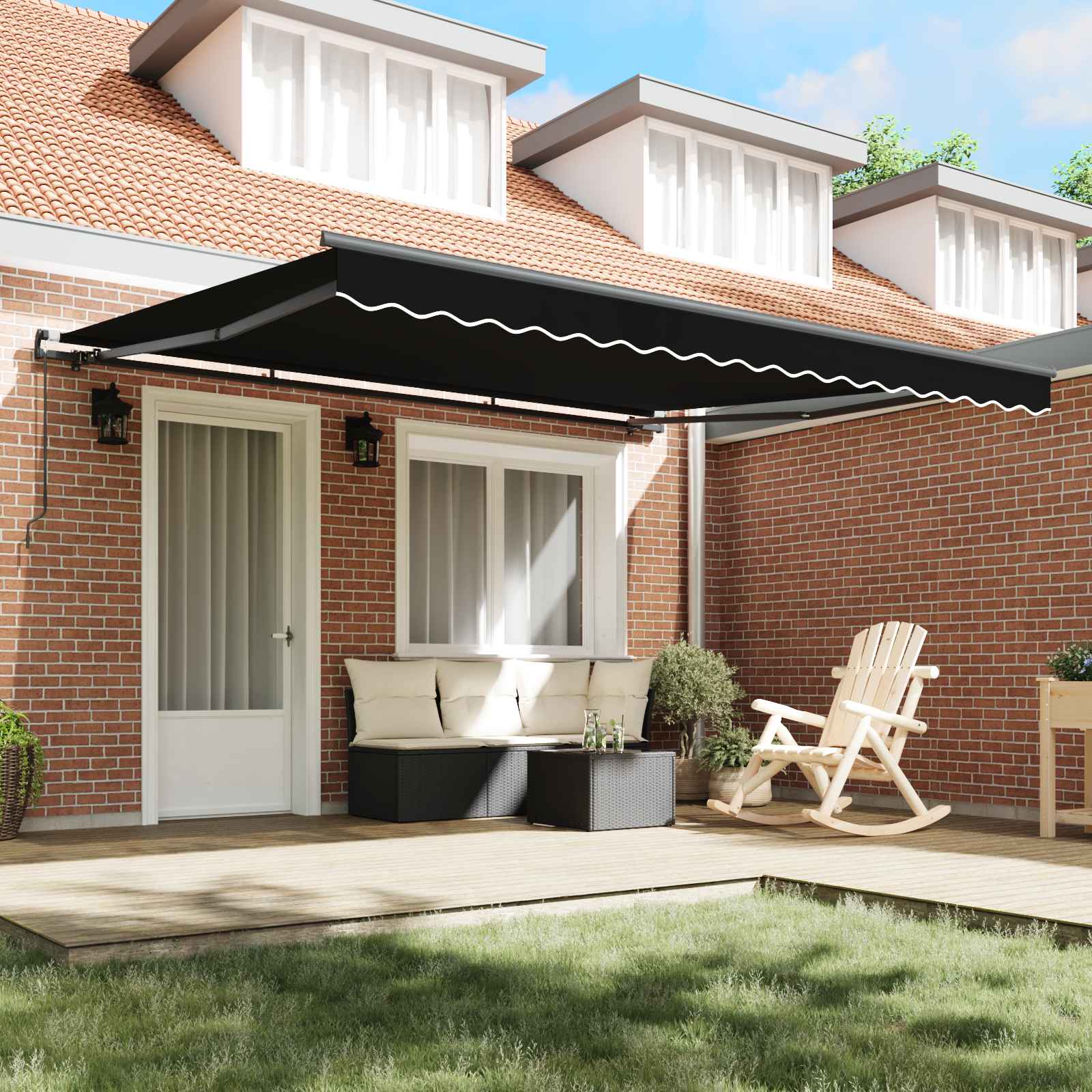 Skrovita tenda Crna 400 × 300 cm Poliester i čelik