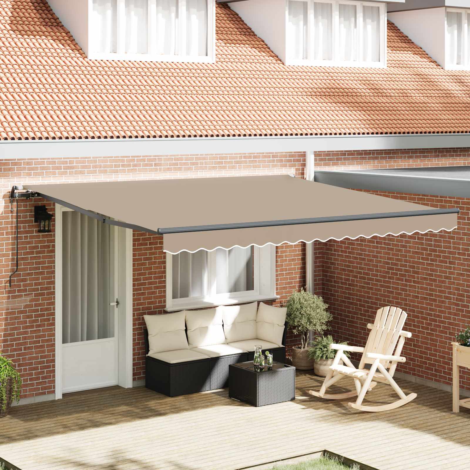 Skrovita tenda Bež 400 × 300 cm Tkanina i Aluminij