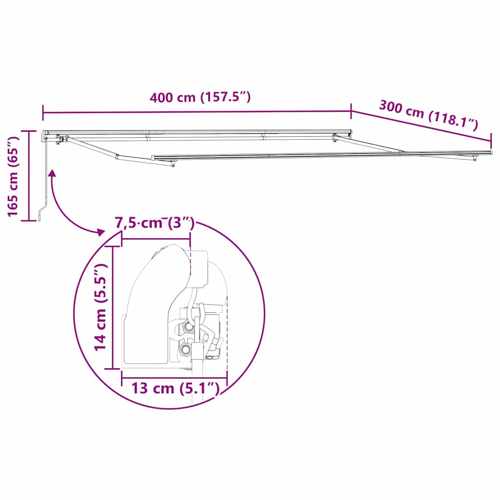 Skrovita tenda Bijelo 400 × 300 cm Poliester i čelik