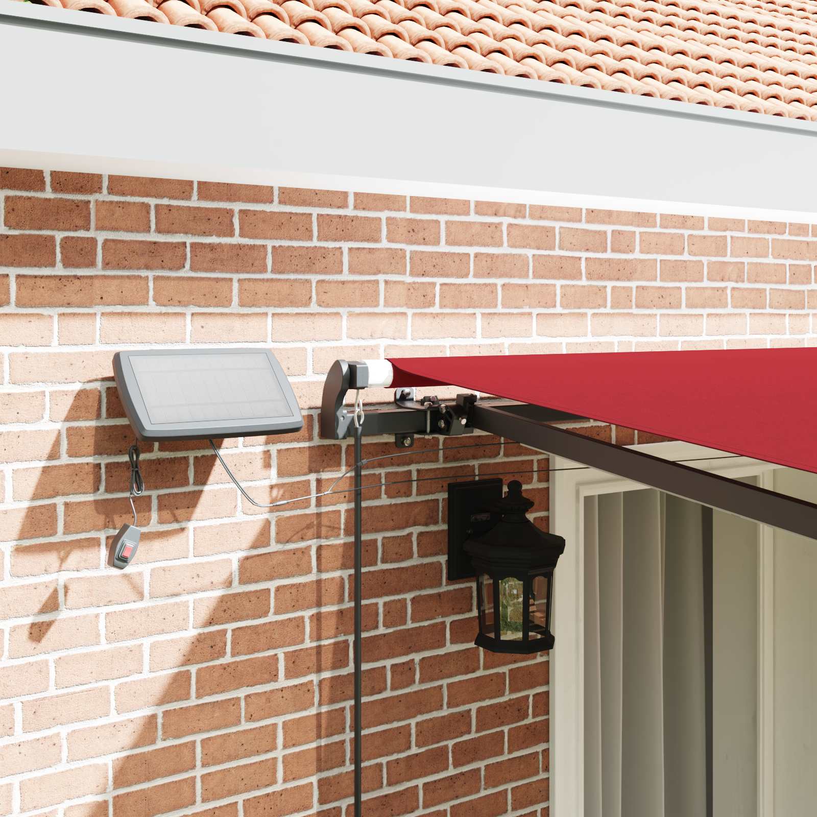 Skrovita tenda S LED lampica Crvena 400 × 300 cm tkanina