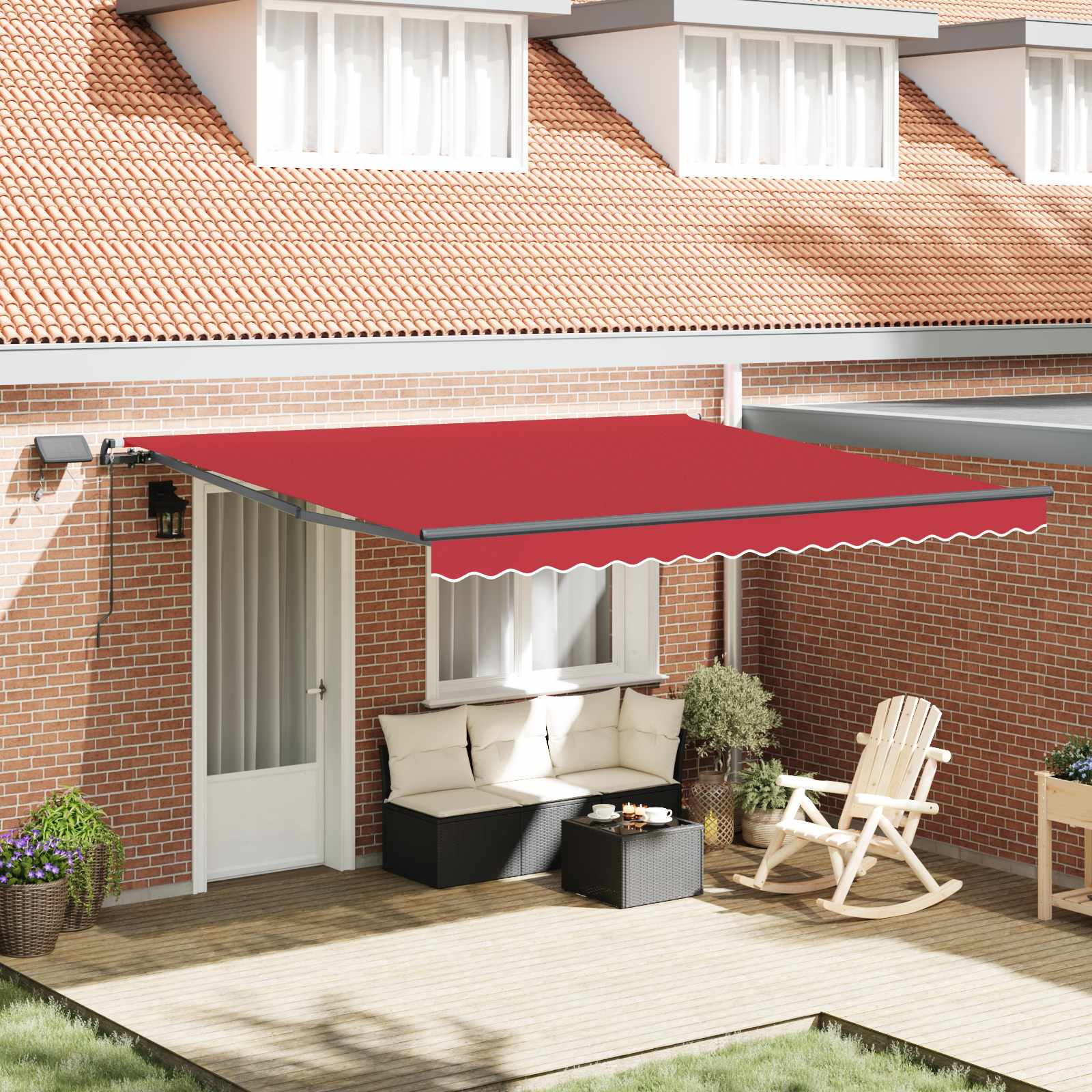 Skrovita tenda S LED lampica Crvena 400 × 300 cm tkanina