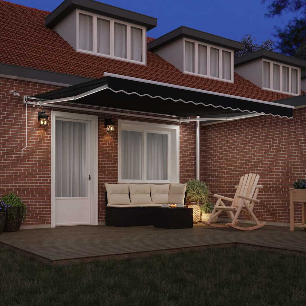 Skrovita tenda Crna 400 × 350 cm Poliester i metal