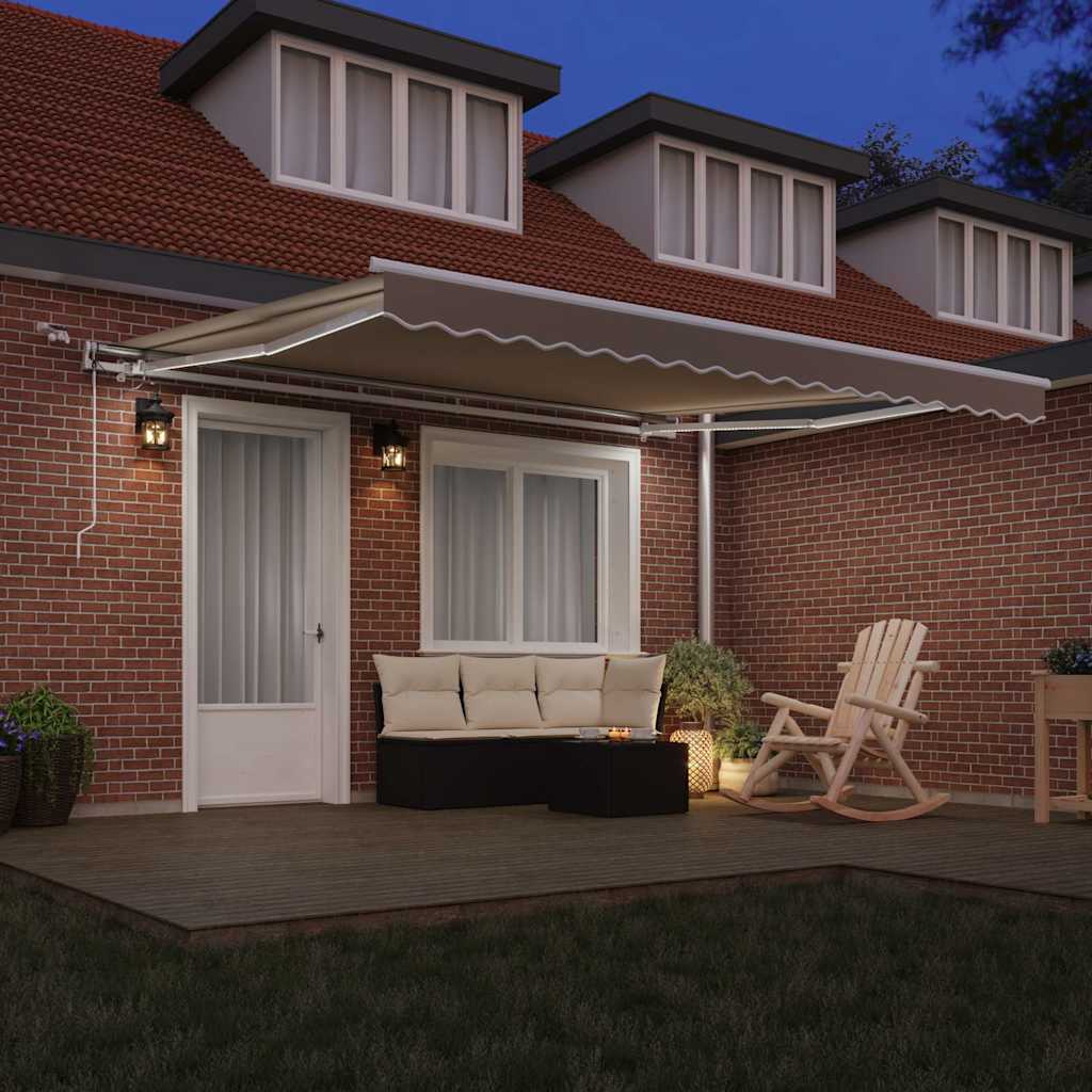 Skrovita tenda S LED lampica Bež 400 × 350 cm Poliester i metal