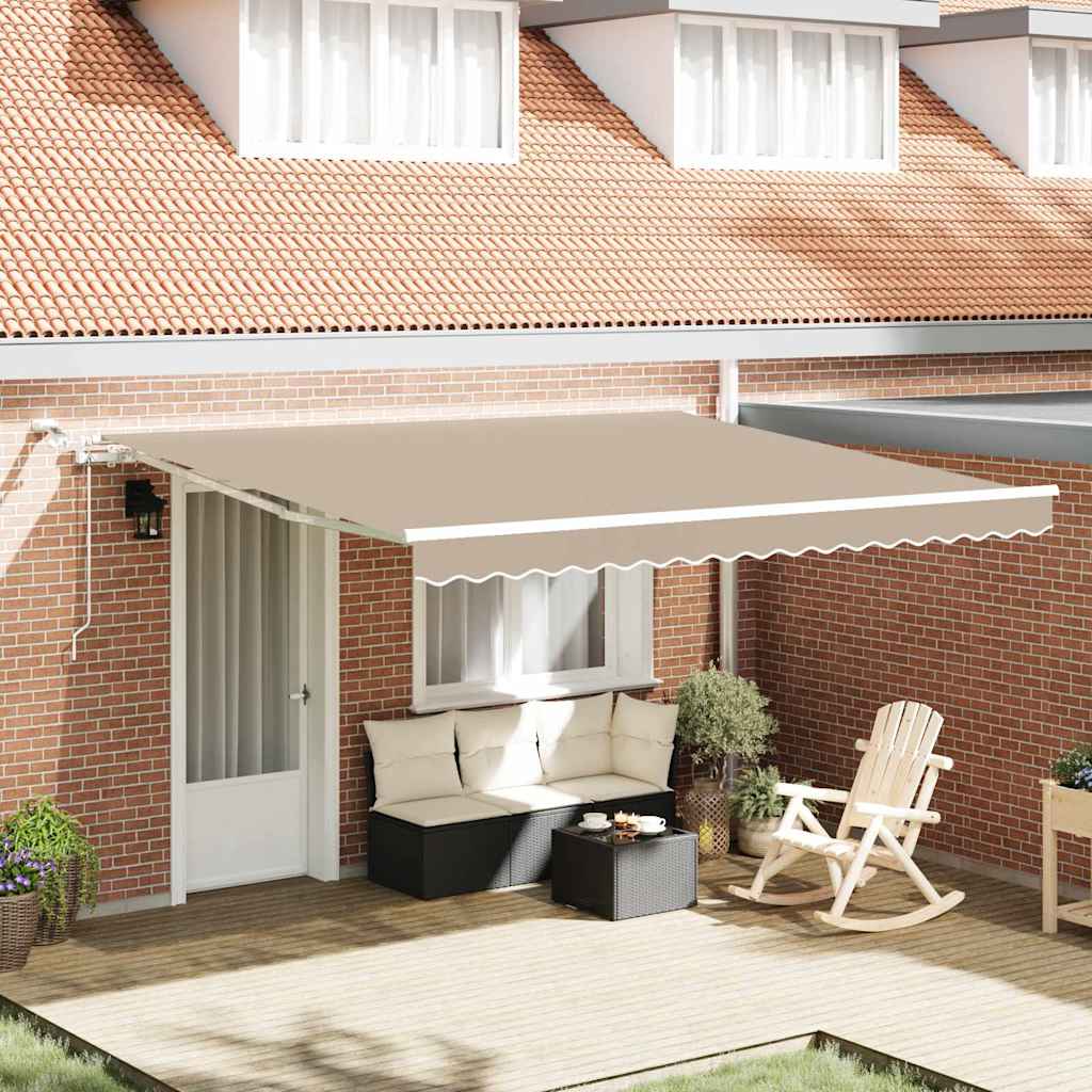 Skrovita tenda S LED lampica Bež 400 × 350 cm Poliester i metal