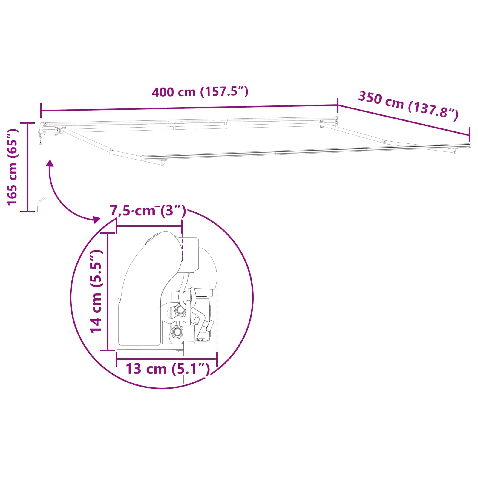 Električna retraktabilna tenda Bijeli 400 × 350 cm