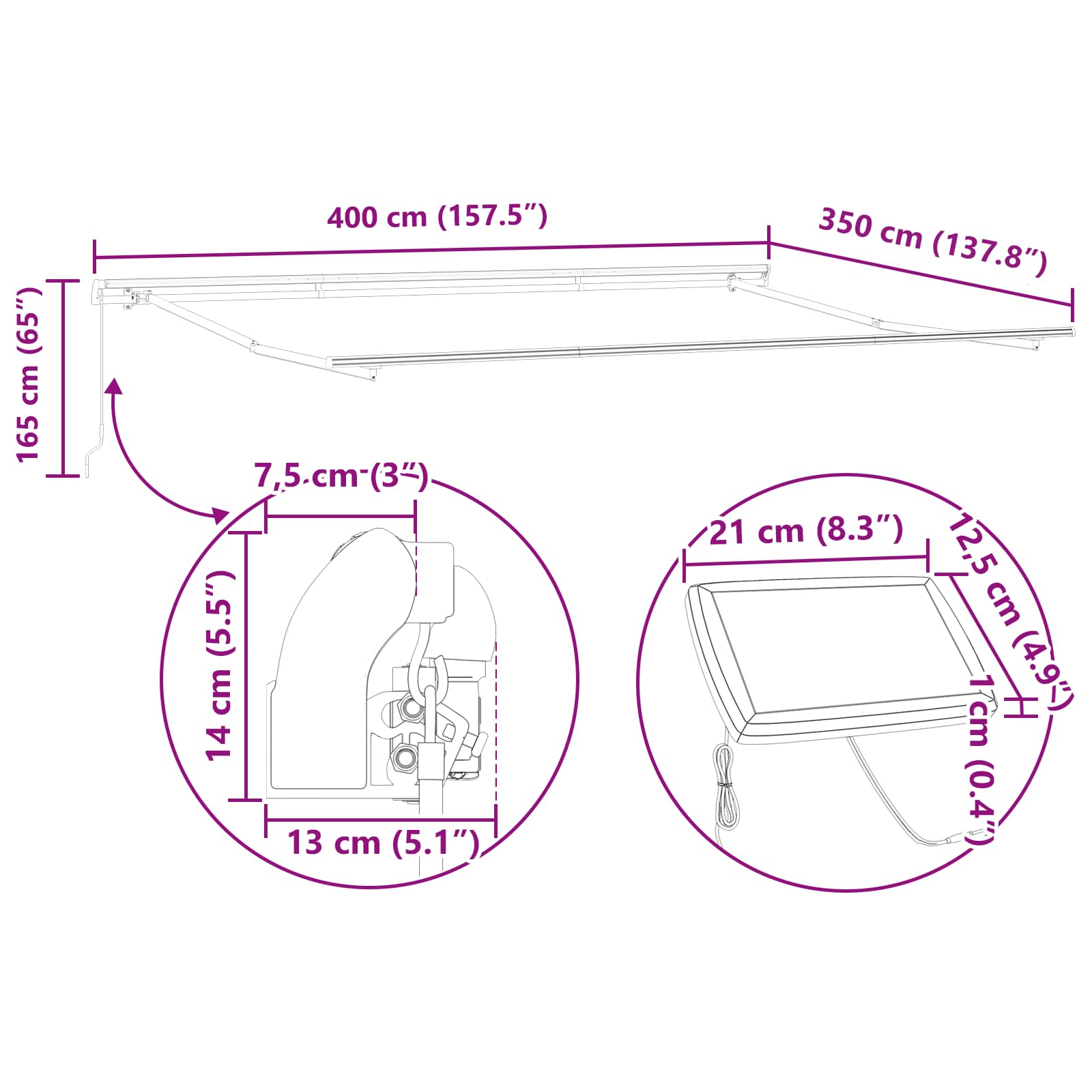 Skrovita tenda S LED lampica Bijelo 400 ×350 cm tkanina