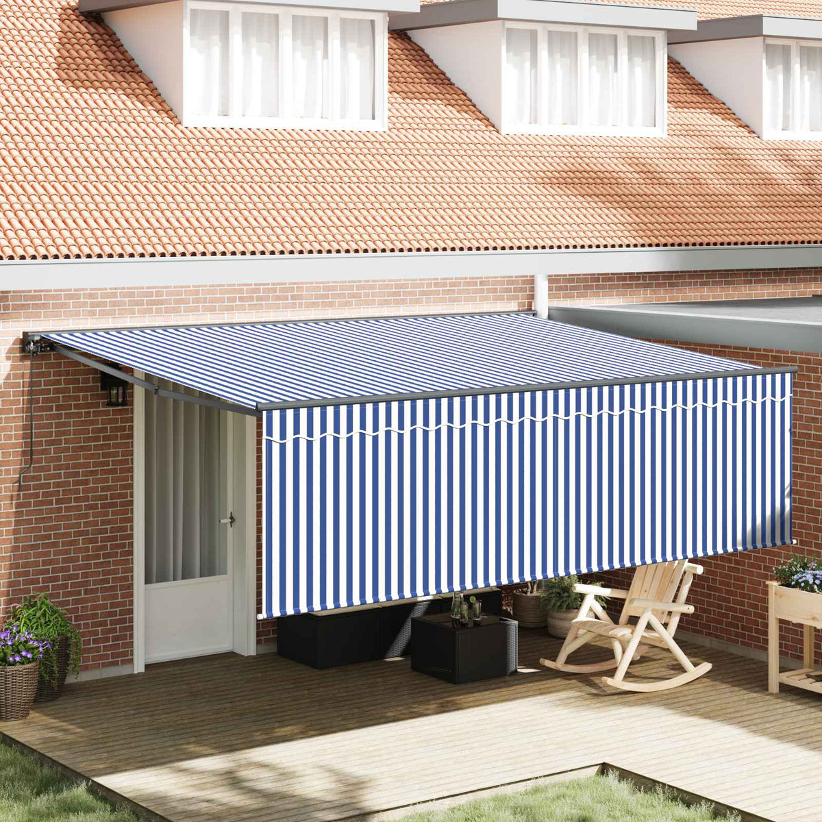 Skrovita tenda Plava i bijela 400 × 300 cm Poliester i aluminij