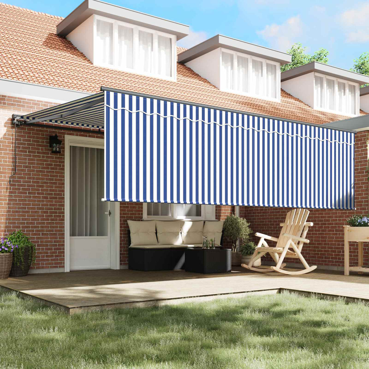 Skrovita tenda Plava i bijela 400 × 300 cm Poliester i aluminij