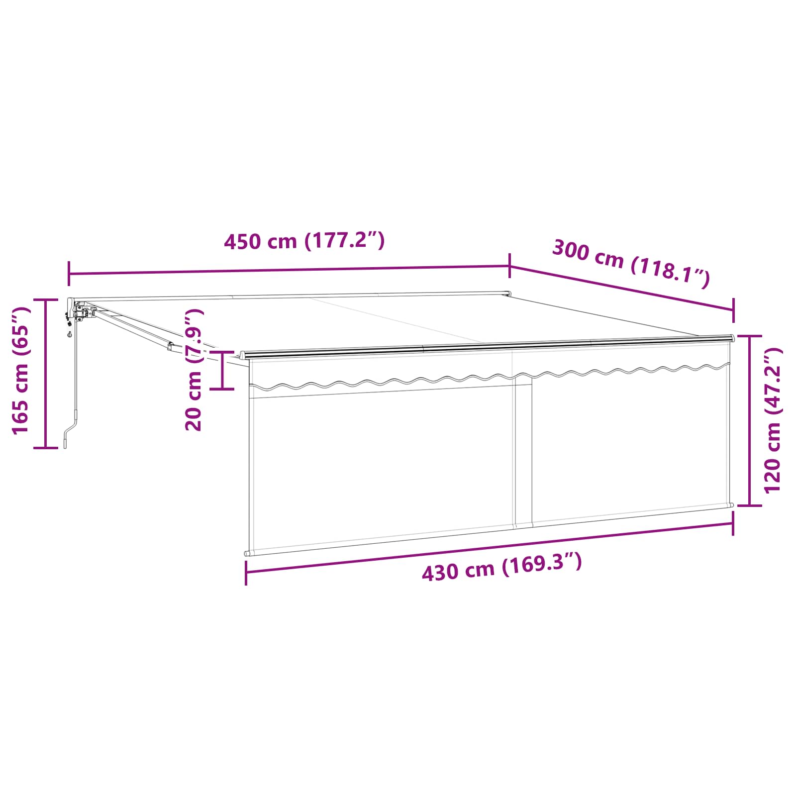 Skrovita tenda Antracit 450 × 350 cm Poliester i aluminij