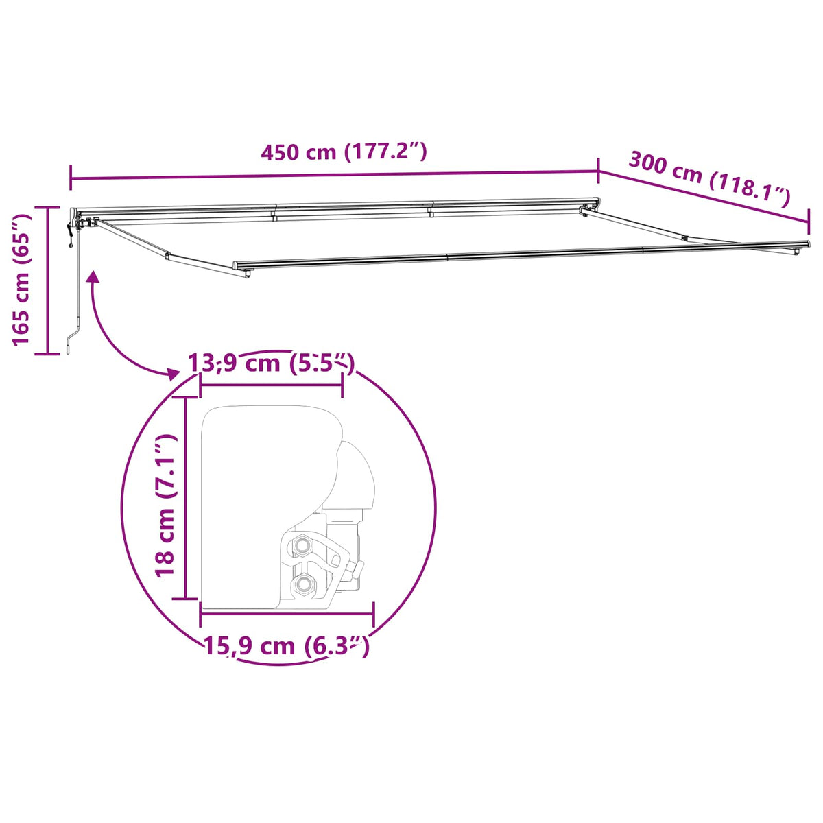 Okvir tende Antracit i bijelo 450 × 300 cm