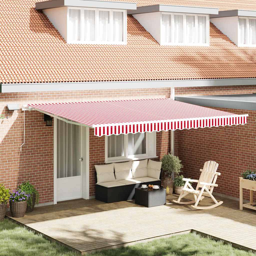 Skrovita tenda Crvena i bijela 450 × 300 cm Tkanina i čelik